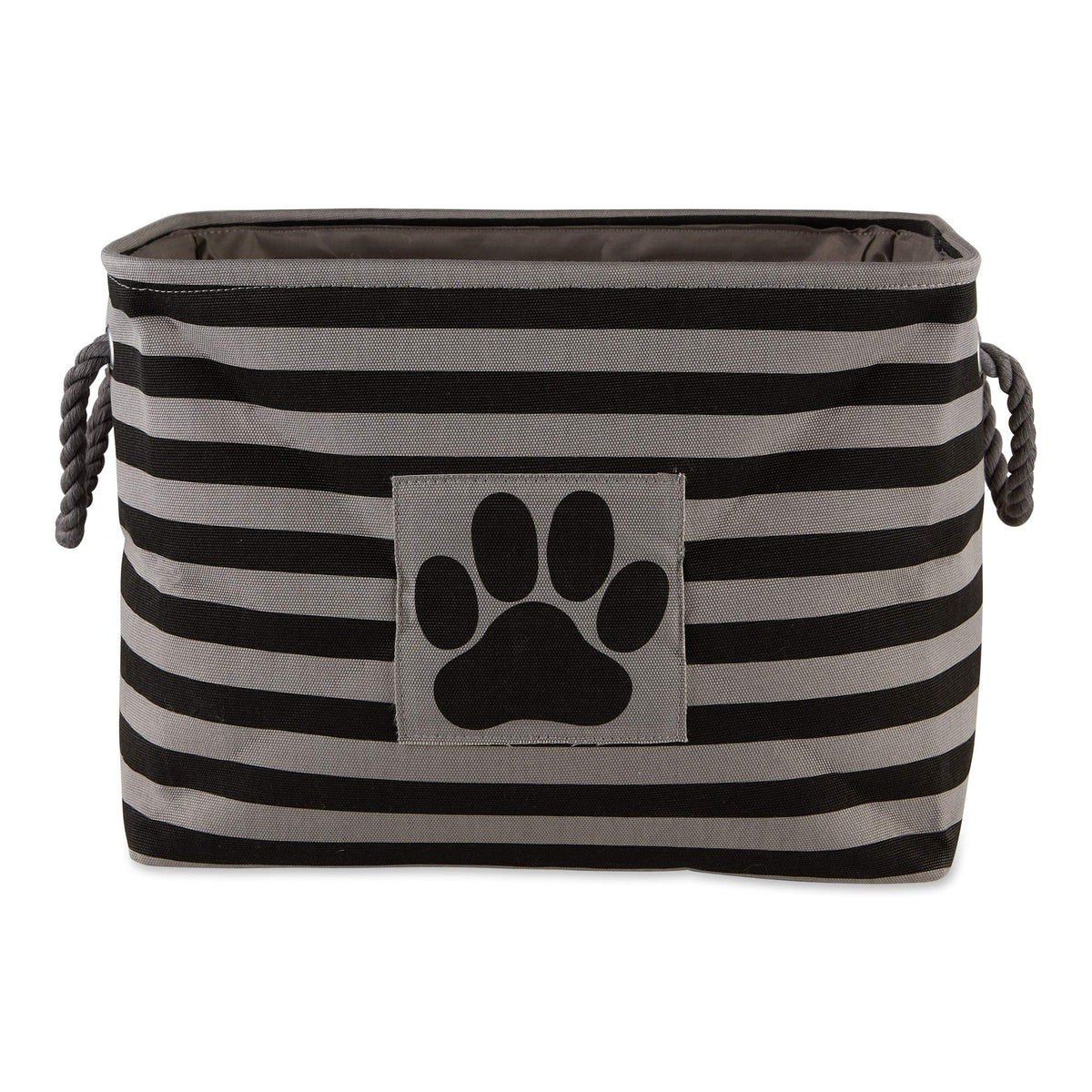 Bone Dry Pet Storage Collection Striped Paw Patch Bin, Black, Small Rectangle