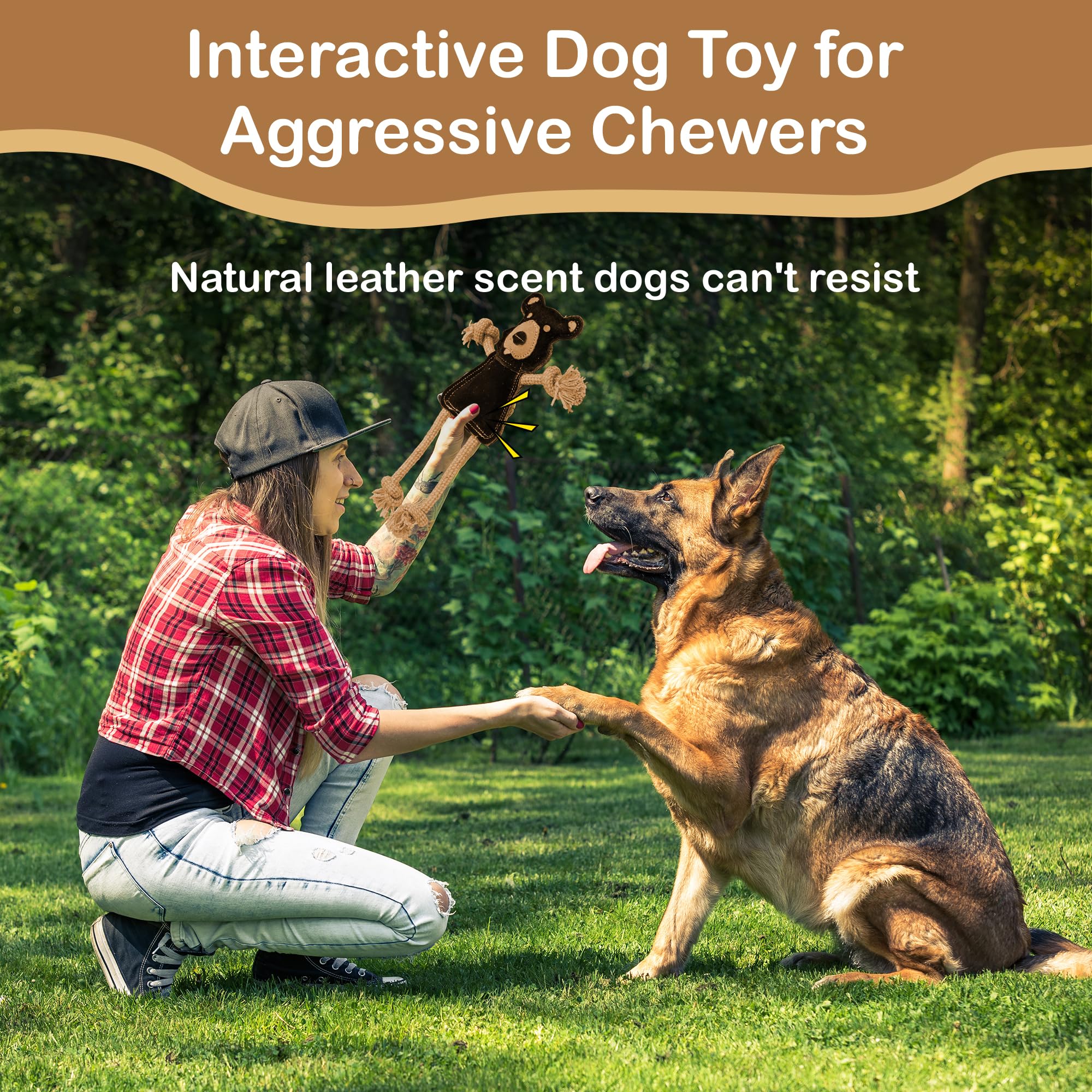 SPOT Dura-Fused Leather Dog Toy - Squeaker & Rope Limbs, 14in, Multicolor, Model 54120, Durable Chew Toy for Light to Moderate Chewers