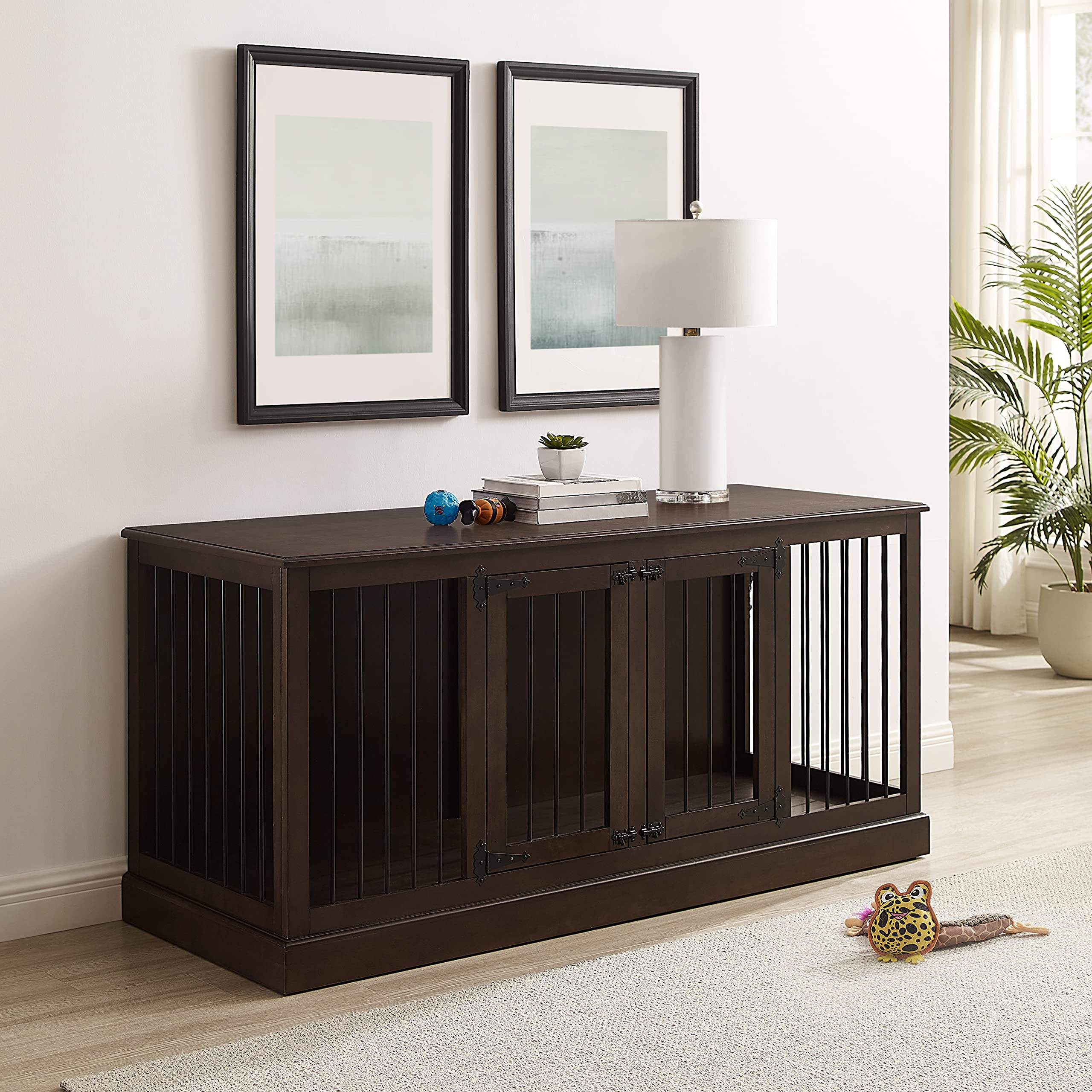 Crosley Furniture Winslow Medium Credenza Dog Crate Kennel for Pets, Dark Brown
