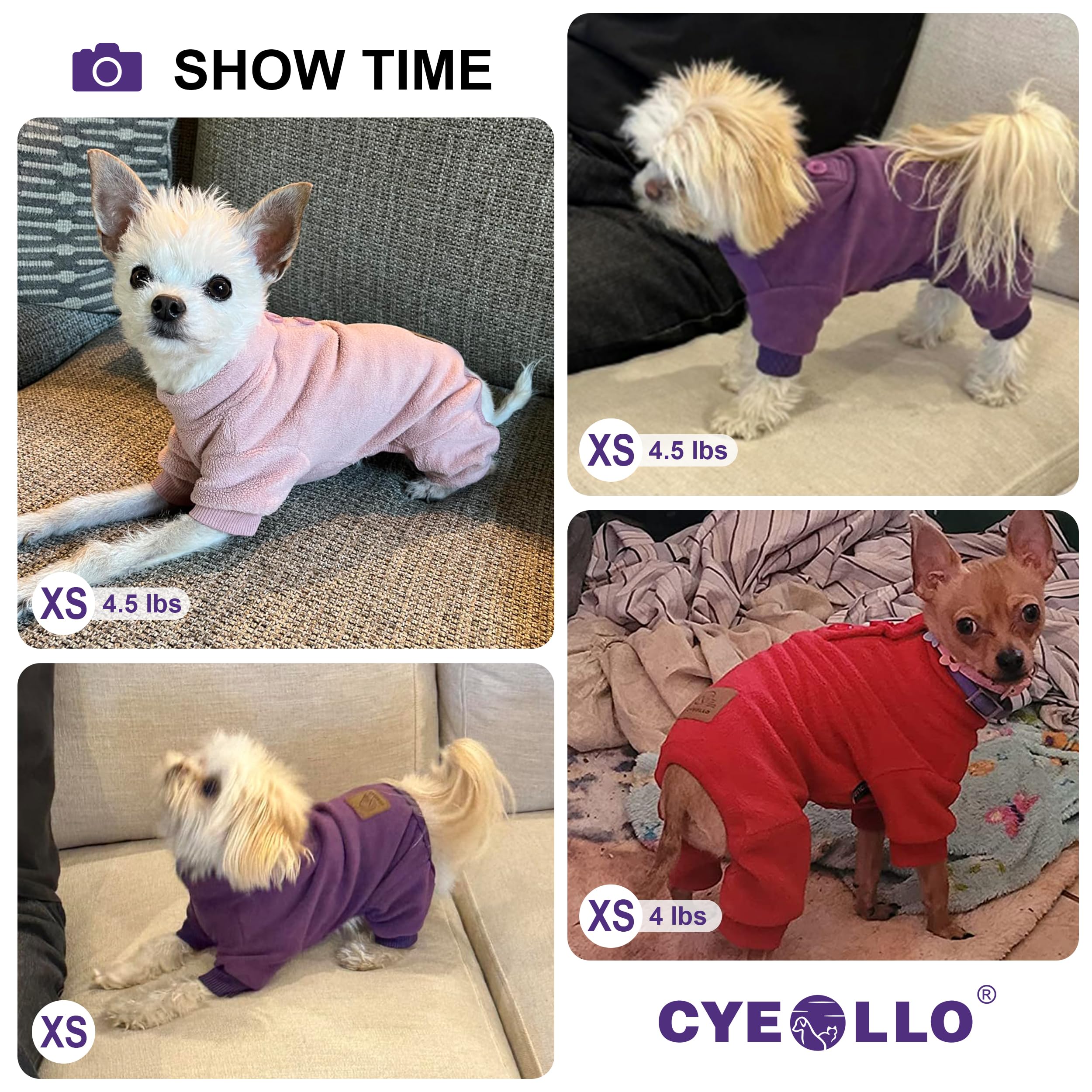 Cyeollo Dog Pajamas Small Winter Dog Coat Warm Fleece Dog Pjs Thermal Dog Onesie Stretchy Pet Jumpsuit Puppy Jacket Cat Apparel,