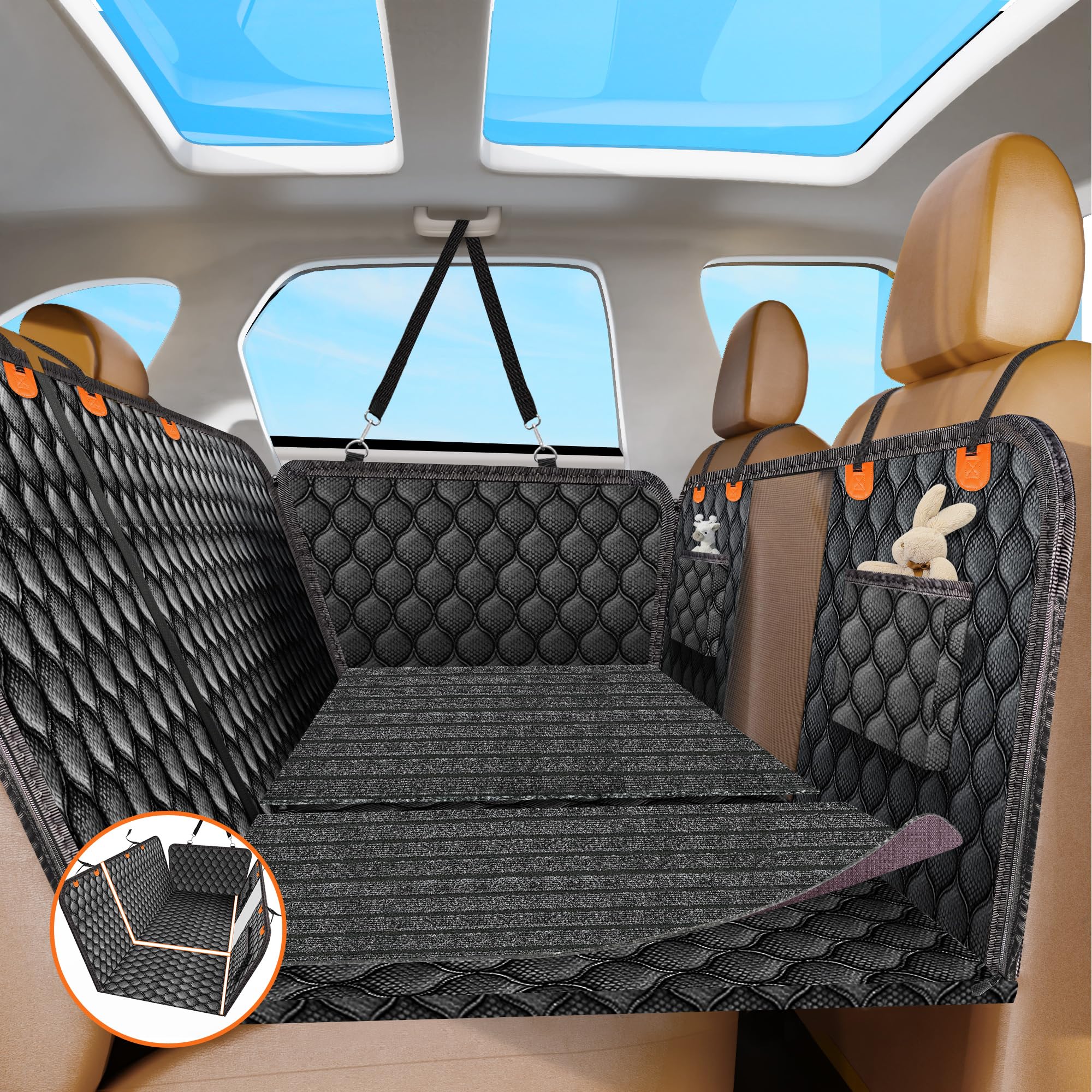 Furroom Back Seat Extender For Dogs With Non-Slip Mat, 40/60 Split Dog Car Seat Cover For Backseat Hard Bottom 100% Waterproof N