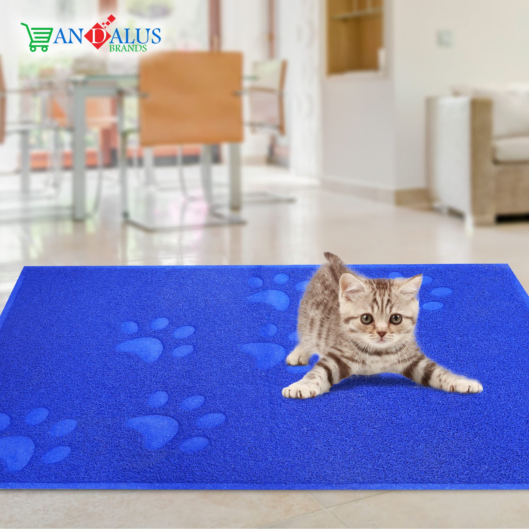 Andalus Small Cat Litter Mat, Pack Of 1 - Waterproof, Non-Slip & Easy To Clean Cat Litter Box Mat For Extra Efficient Pet Litter-Trapping, Blue (15.75” X 11.75”)