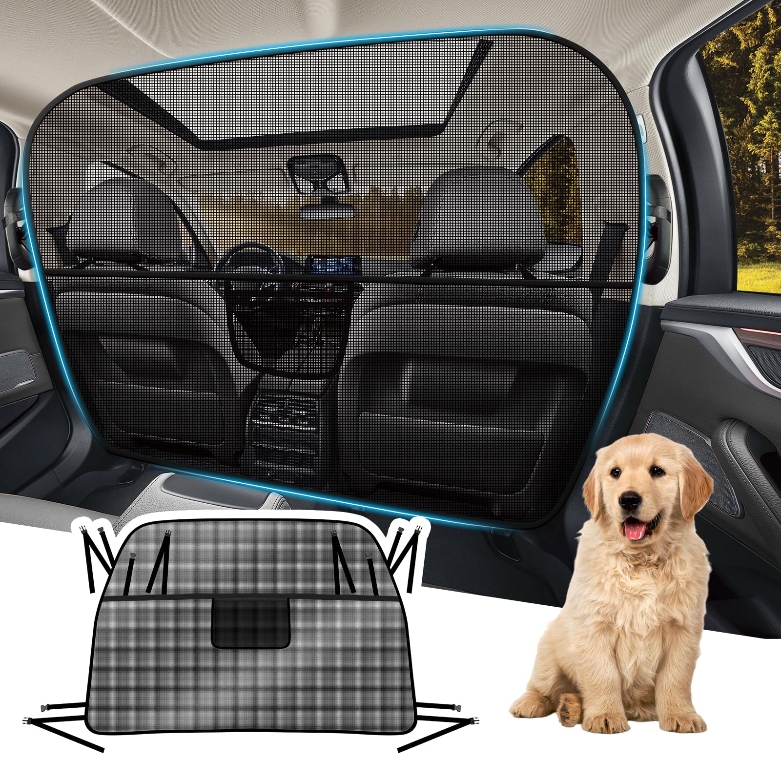 Automiim Dog Car Barrier Behind Front Seat, 61.4'' Wide Car Pet Barrier One-Piece Design, Dog Car Divider Back Seat Barrier For 