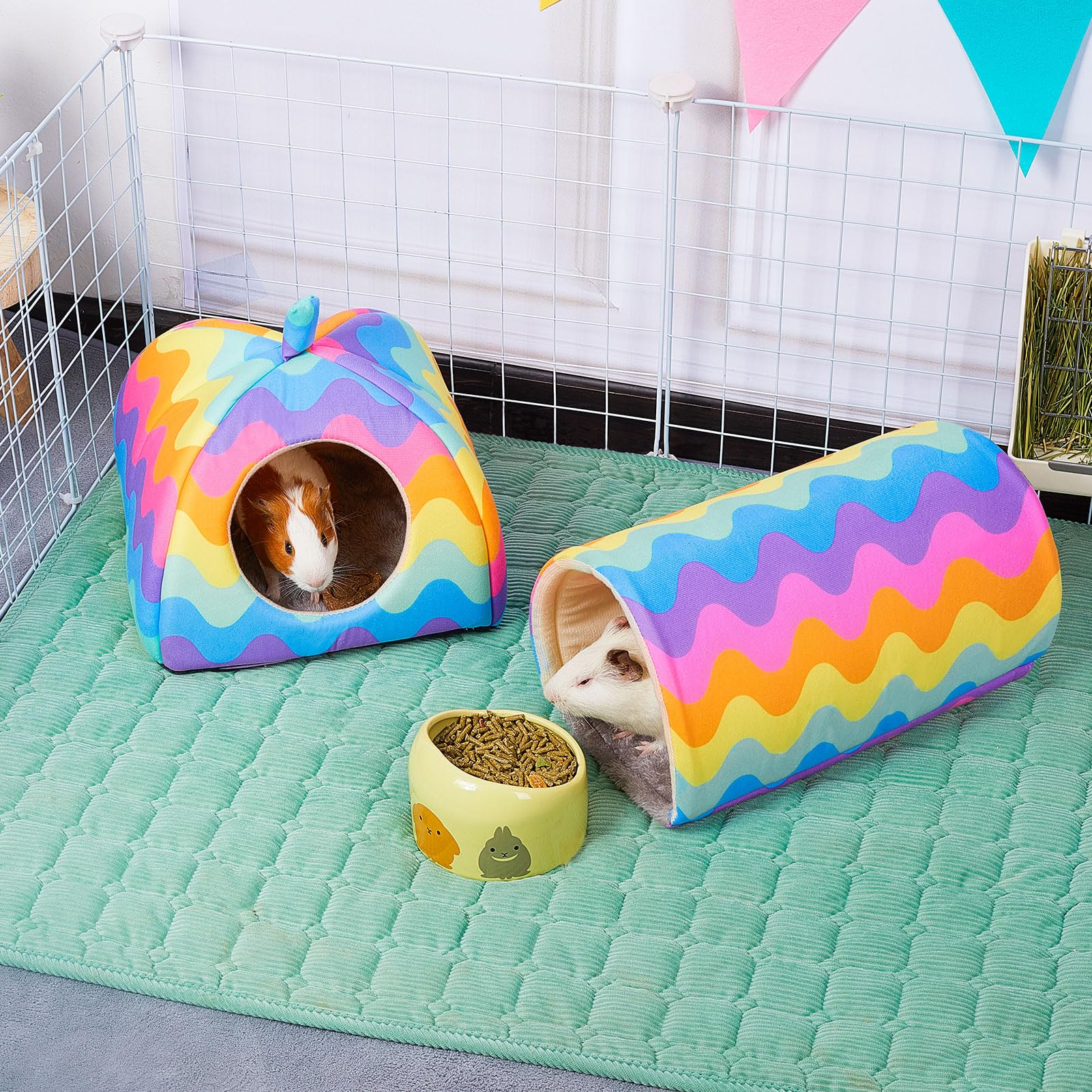 Glittme Guinea Pig Hideout, Soft Bed And Tunnel, 2 Pack Washable Tunnel With House Accessories For Small Animals
