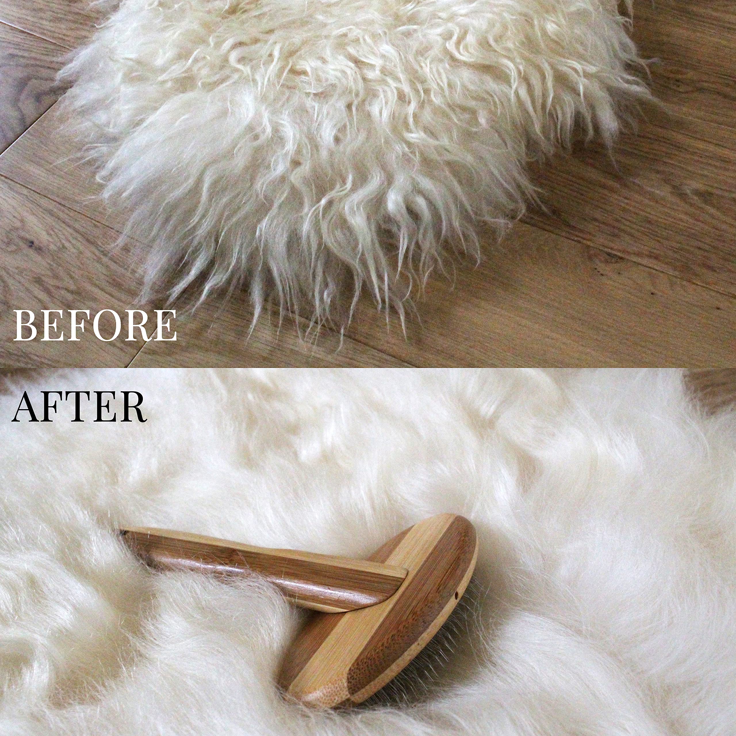 Outlavish Sheepskin Wool Wire Brush Rug Cleaner Bamboo Slicker Carding, Unmats Fur & Restores Like New, Longer Prongs, Stronger