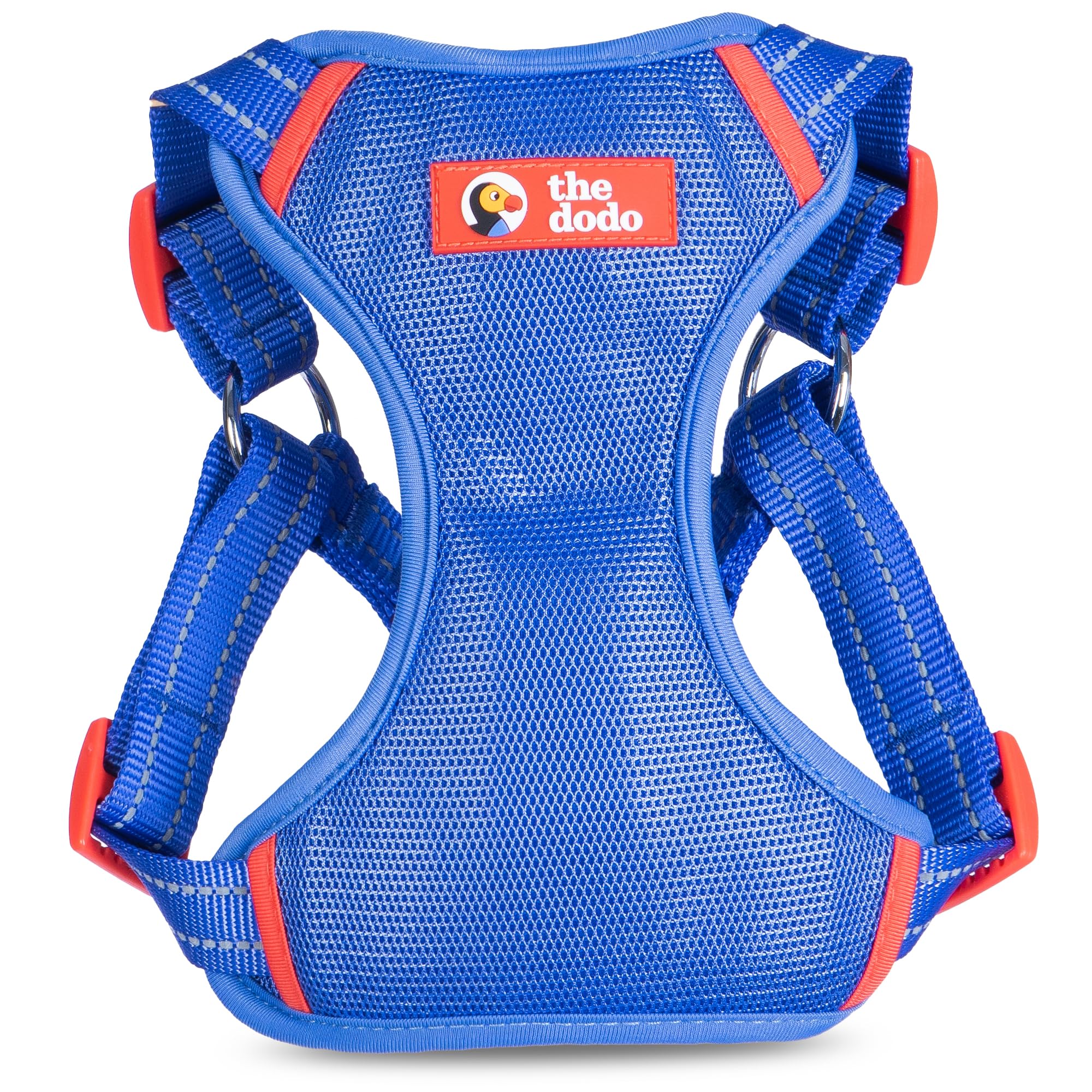 The Dodo Blue Dog Harness - Medium; Easy Step-in Harness for Dogs; Breathable Mesh Fabric; Snap-Together, Pinch Release Buckle, 