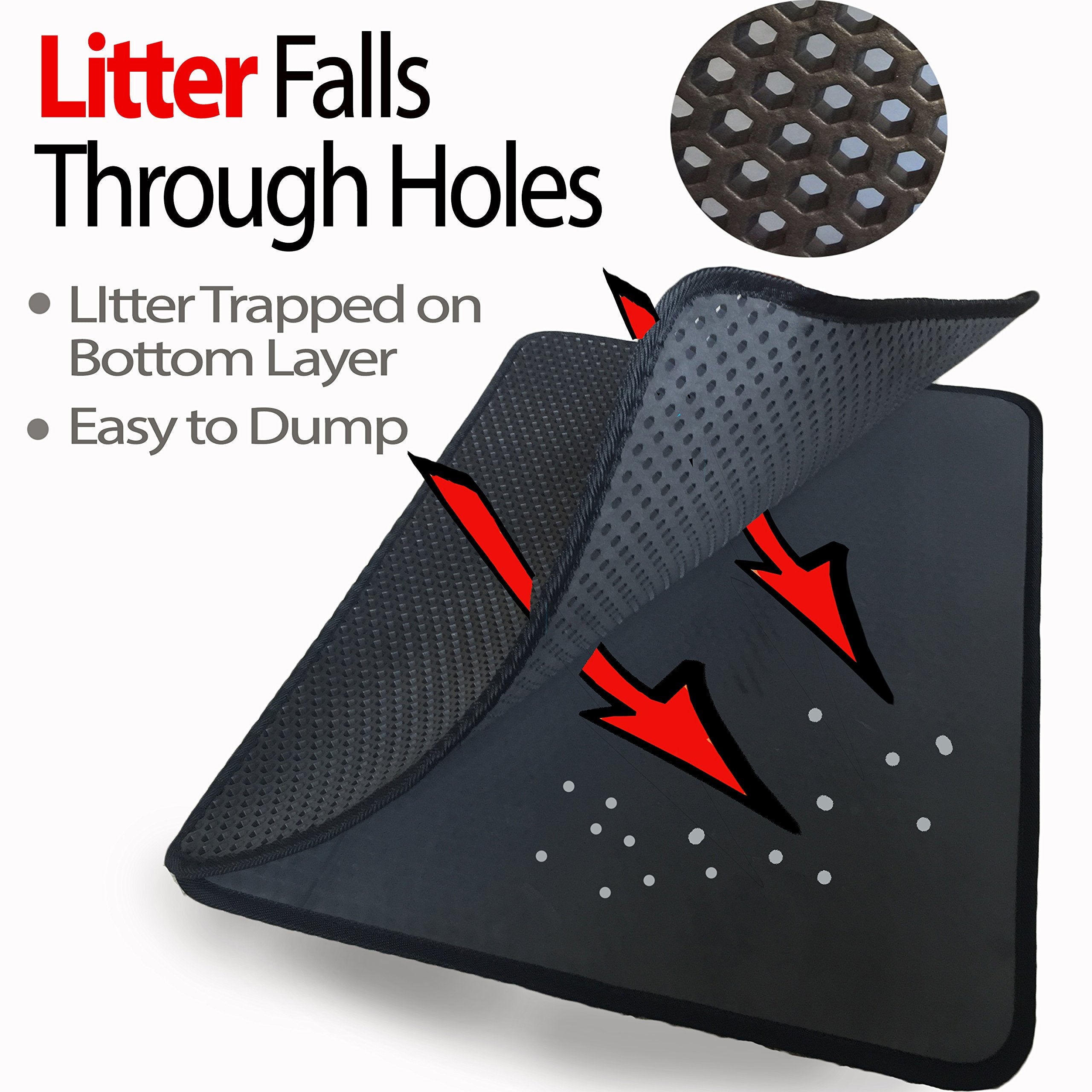 Iprimio Large Cat Litter Trapper Mat With Exclusive Urine/Waterproof Layer - Cat Litter Mat - Larger Holes With Urine Puppy Pad Option For Messy Cats - Soft On Paws And Light - 30' X 23' (Black Color)