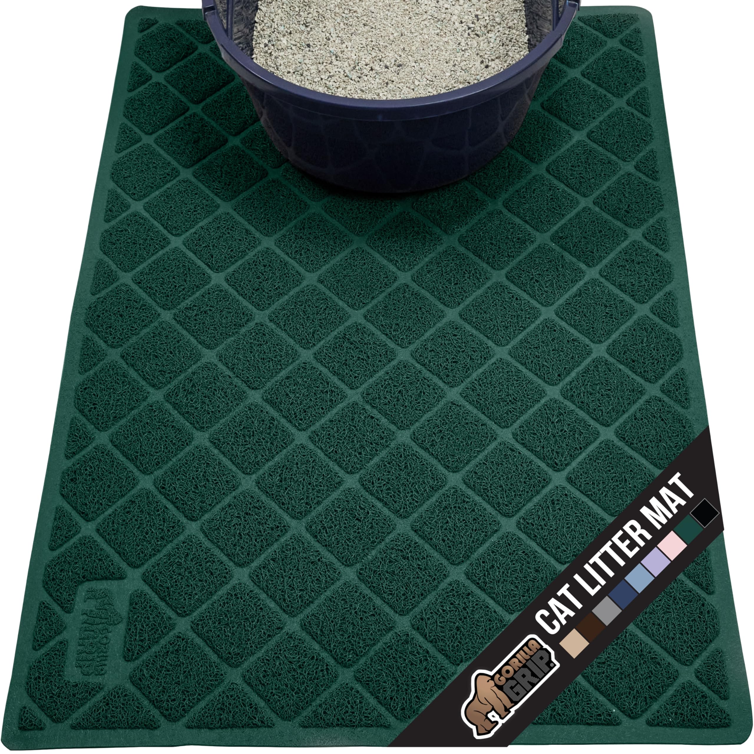 GORILLA GRIP Cat Litter Box Mat, Water Resistant, US Designed Kitty Litter Trapping Mats, Easy to Clean, Scatter Control, Less M