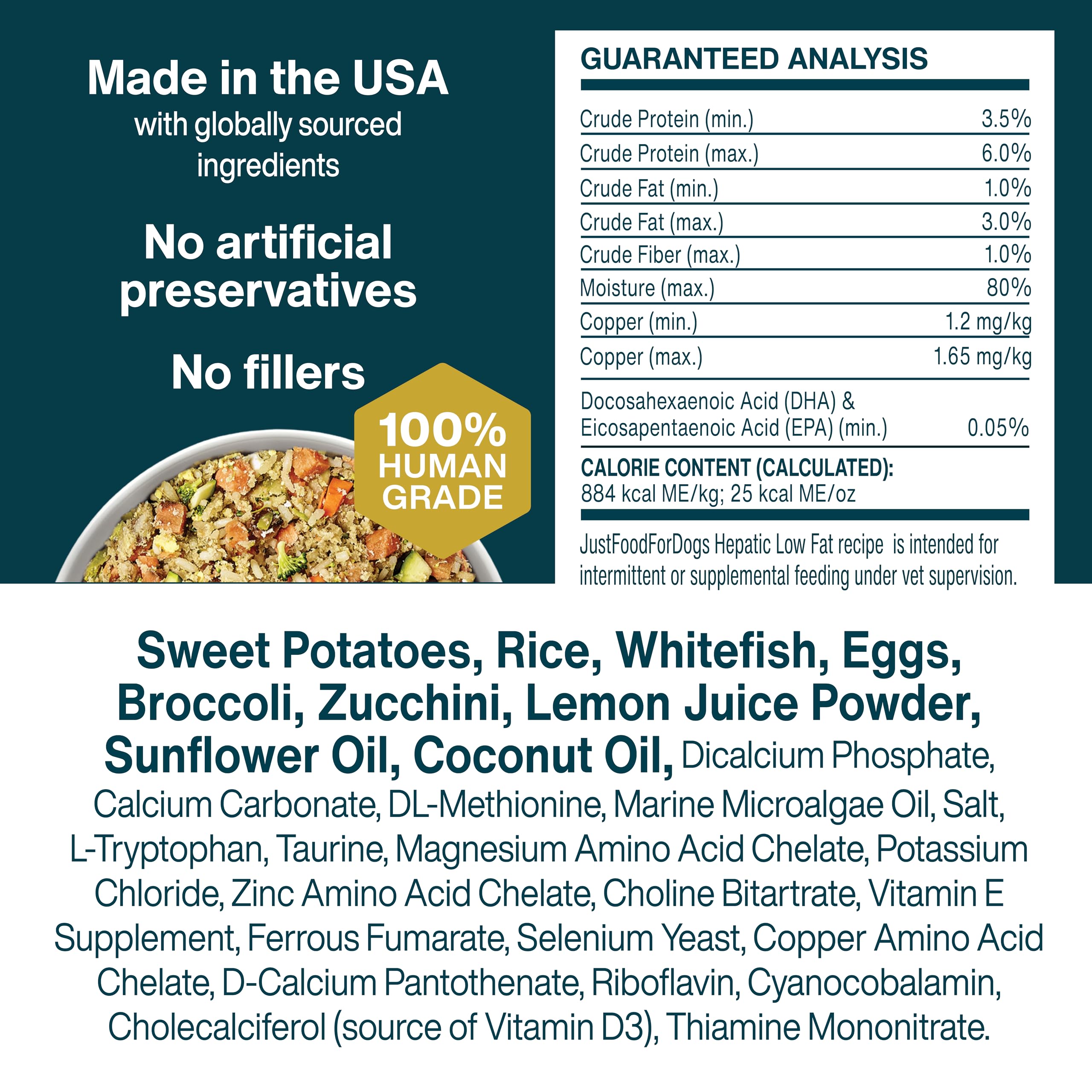 JustFoodForDogs Frozen Fresh Dog Food for Liver Health, RX Hepatic Support Low-Fat Human Grade Dog Food, 18 oz (Pack of 7)