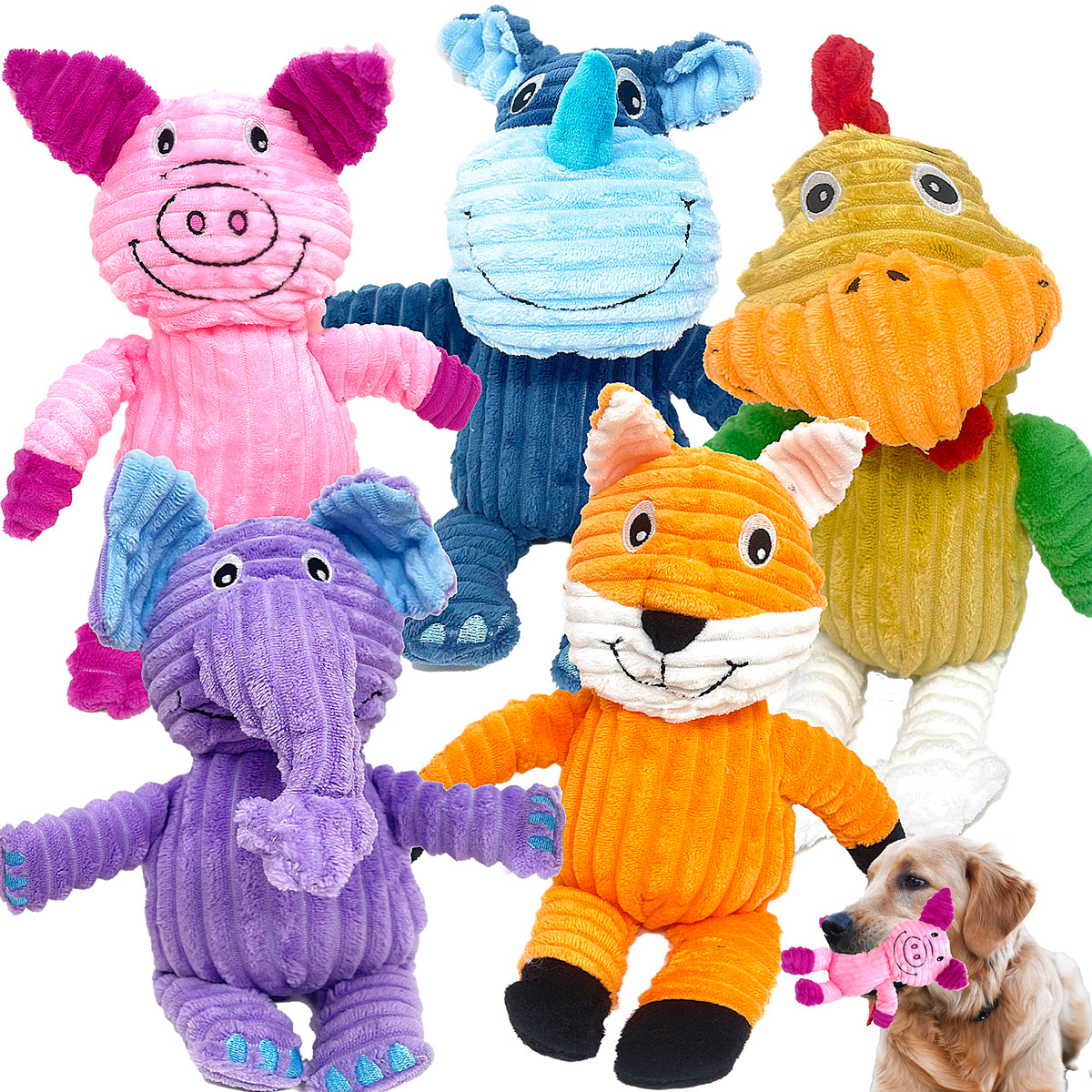 Jalousie 5 Pack Tough Plush Animal Dog Toys Assortment Value Bundle Dog Squeaky Toys Assortment Puppy Pet Mutt Dog Toy Dog Squea
