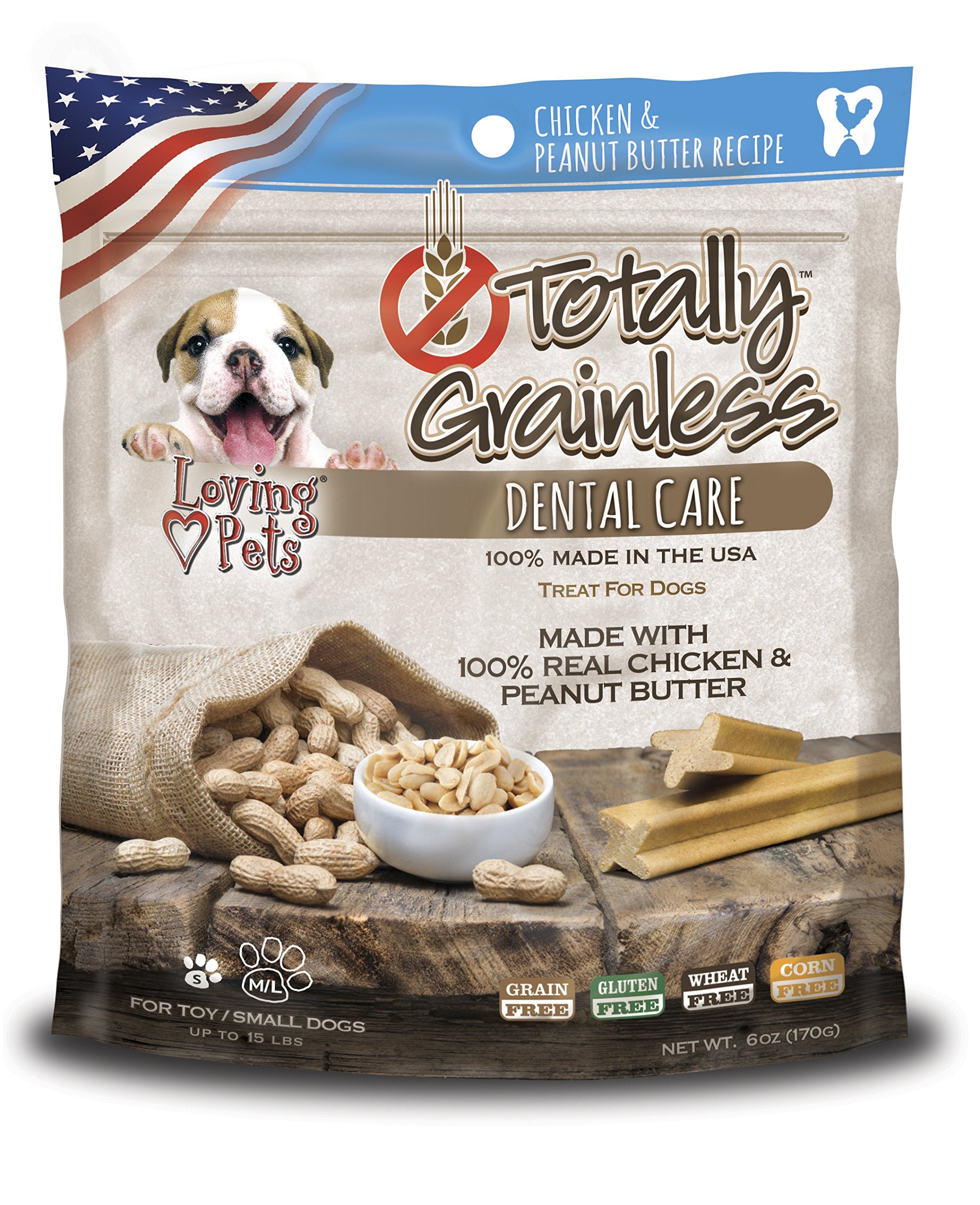 Loving Pets Totally Grainless Chicken and Peanut Butter Dental Chews Small