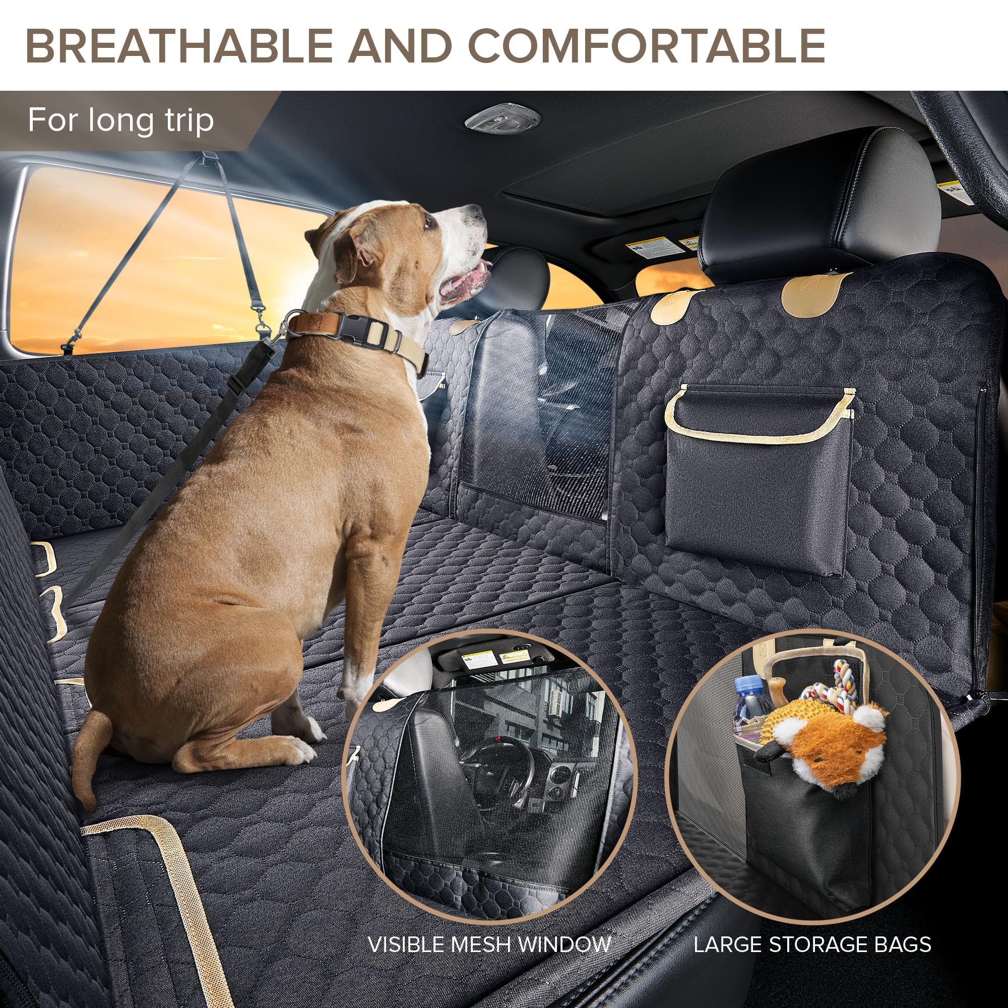 XL Truck Back Seat Extender for Dogs, Hard Bottom Dog Car Seat Cover for Back Seat, Heavy Duty Dog Hammock for Aggressive Chewer