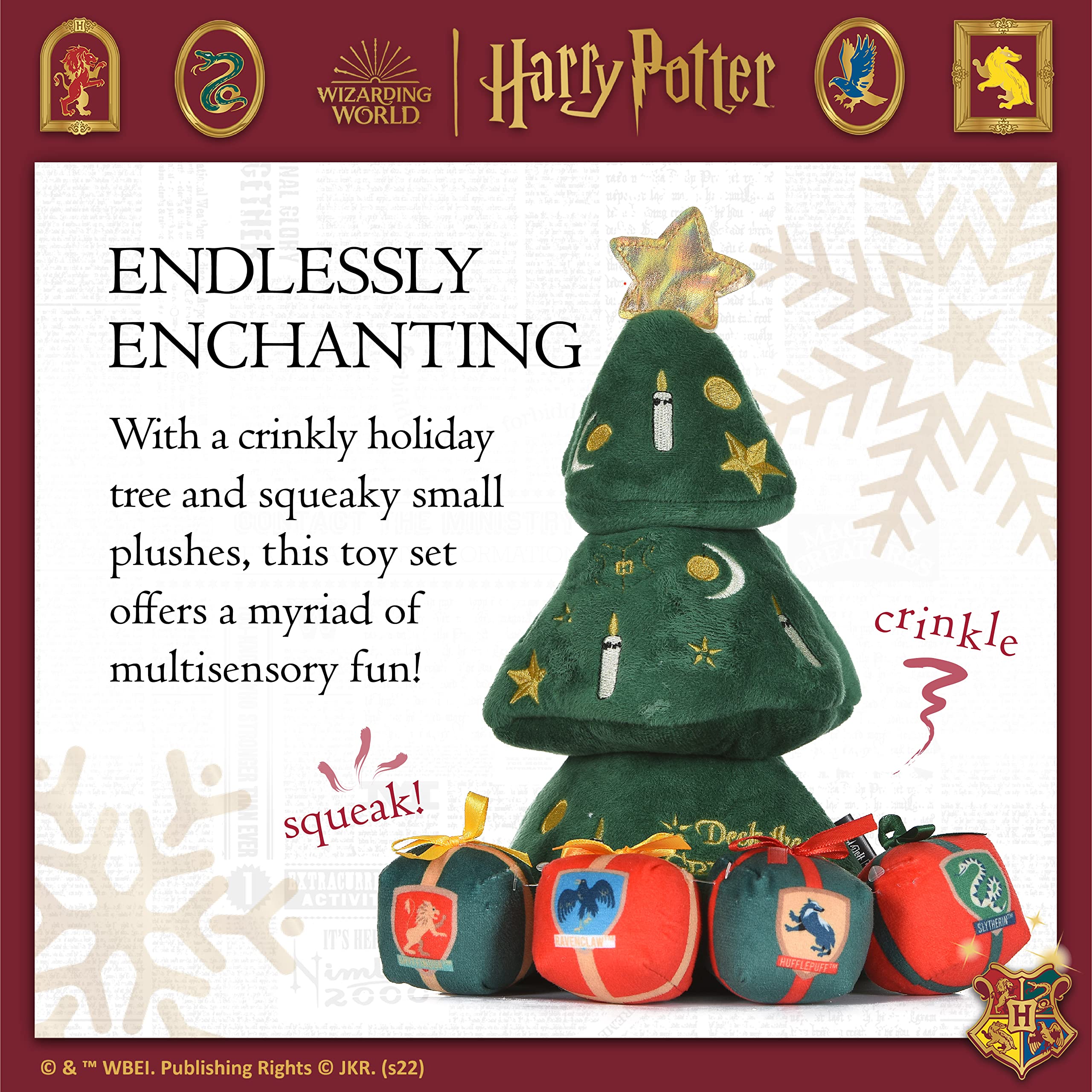 Harry Potter 14" Plush Dog Toy - Holiday Tree Burrow with Squeaker, Soft Fabric, House Presents