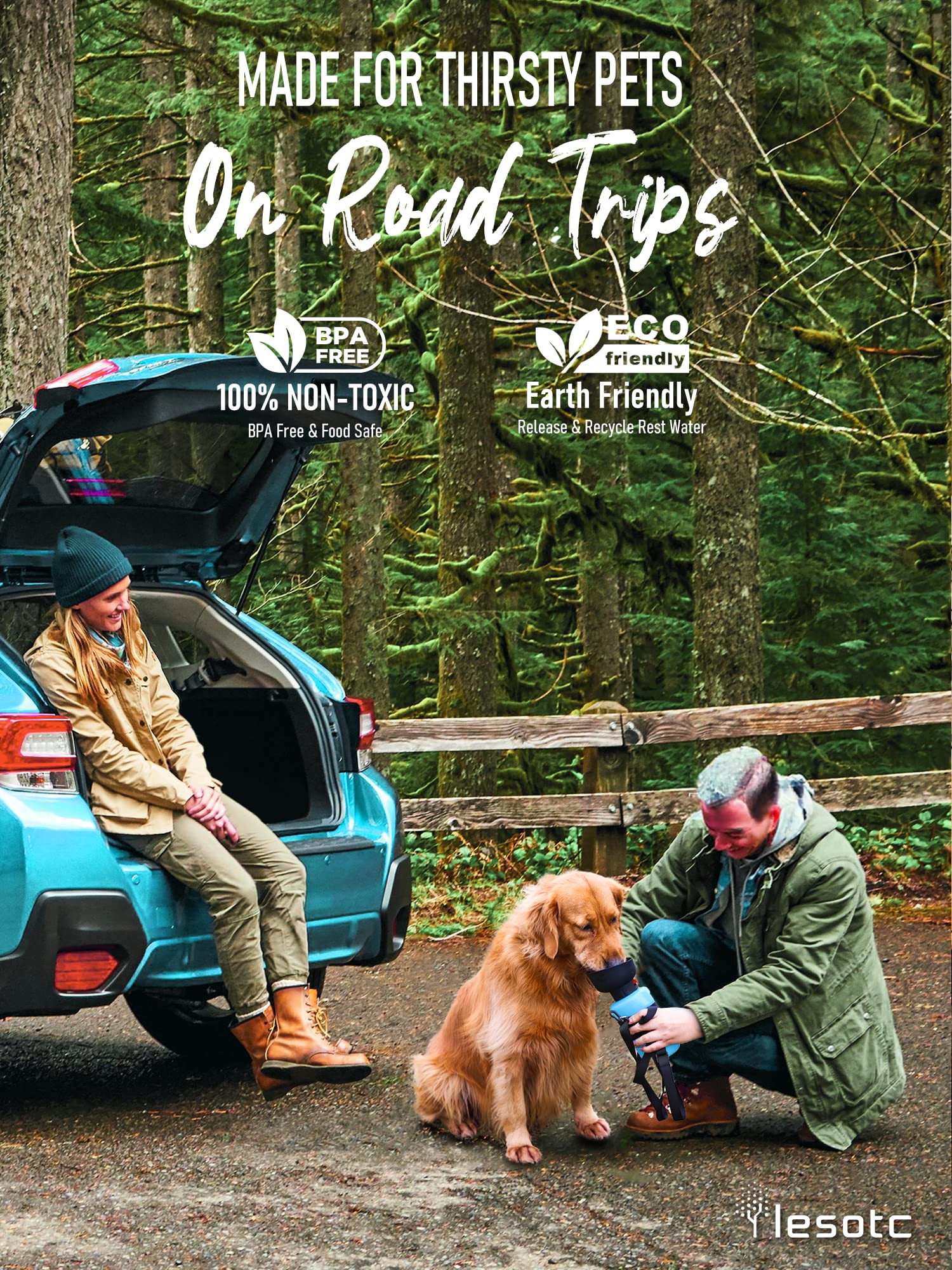 Lesotc Dog Water Bottle, Portable Water Dispenser With Water Bowl, Leak Proof Pet Travel Squeeze Bottle, Puppy Essentials Dog St