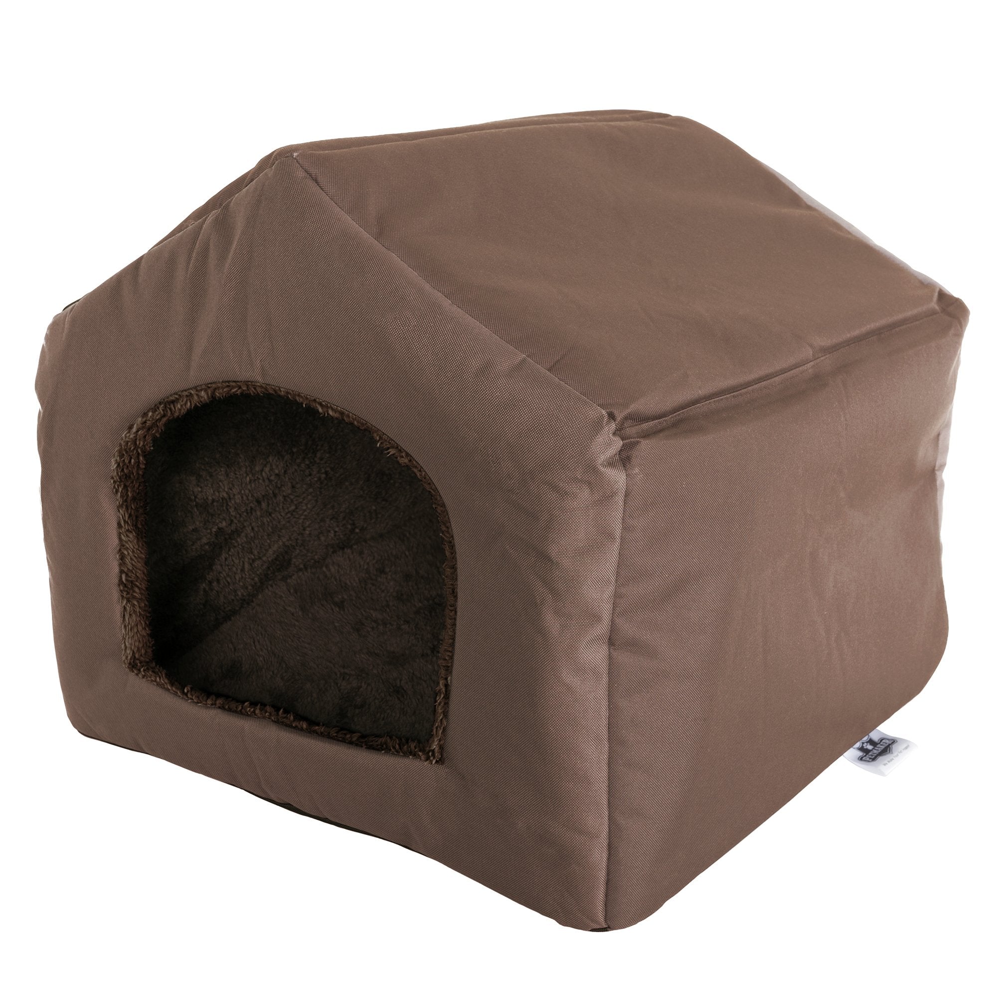 Dog House - Indoor Dog House With Removable Sherpa Cushioned Pad - Pet Bed For Small Dogs, Cats, Or Kittens - Dog Houses By Petmaker (Brown)