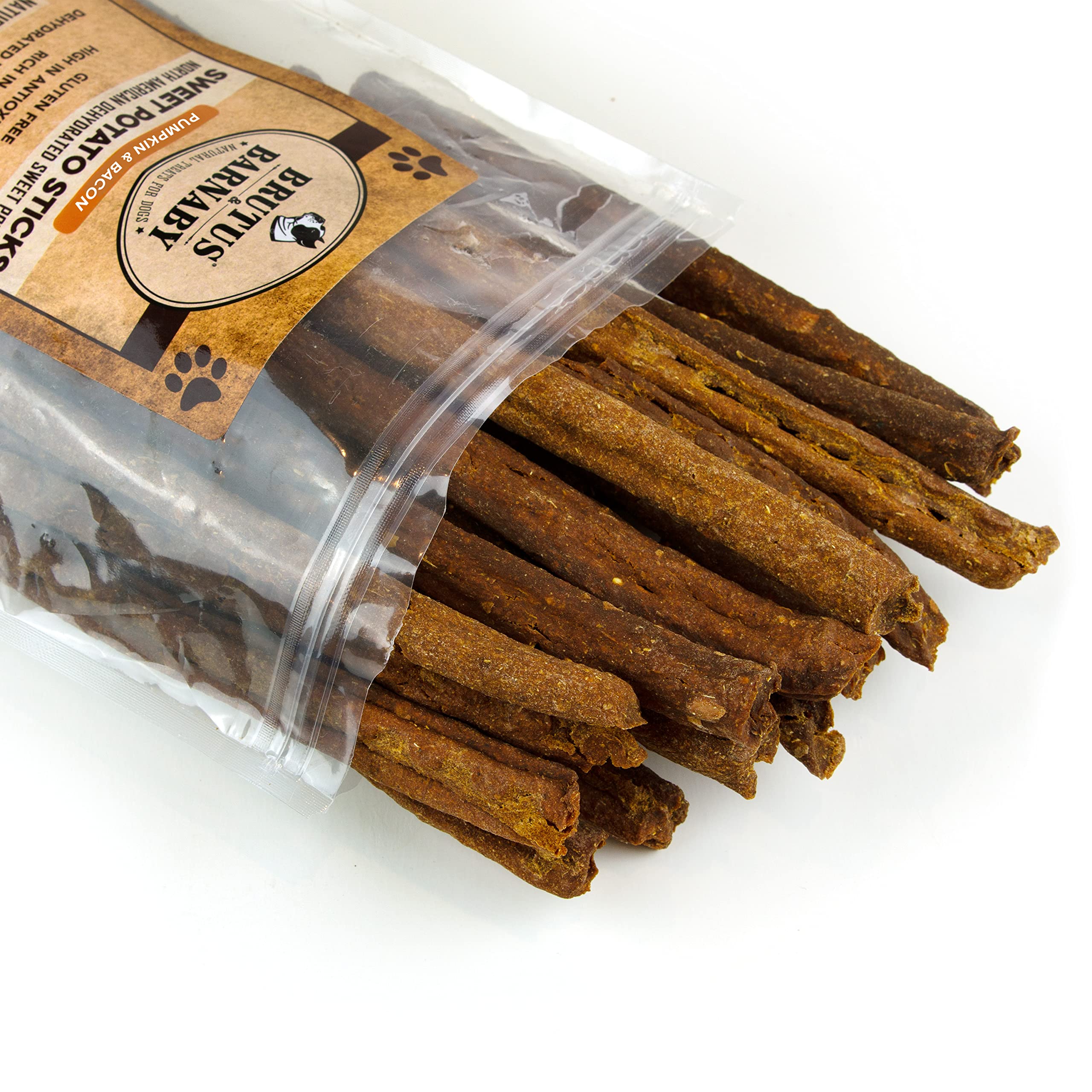 BRUTUS & BARNABY USA Sweet Potato Dog Treats - Grain Free, Pumpkin Bacon Crunchy Sticks - Great Tasting, Promotes Positive Dog G
