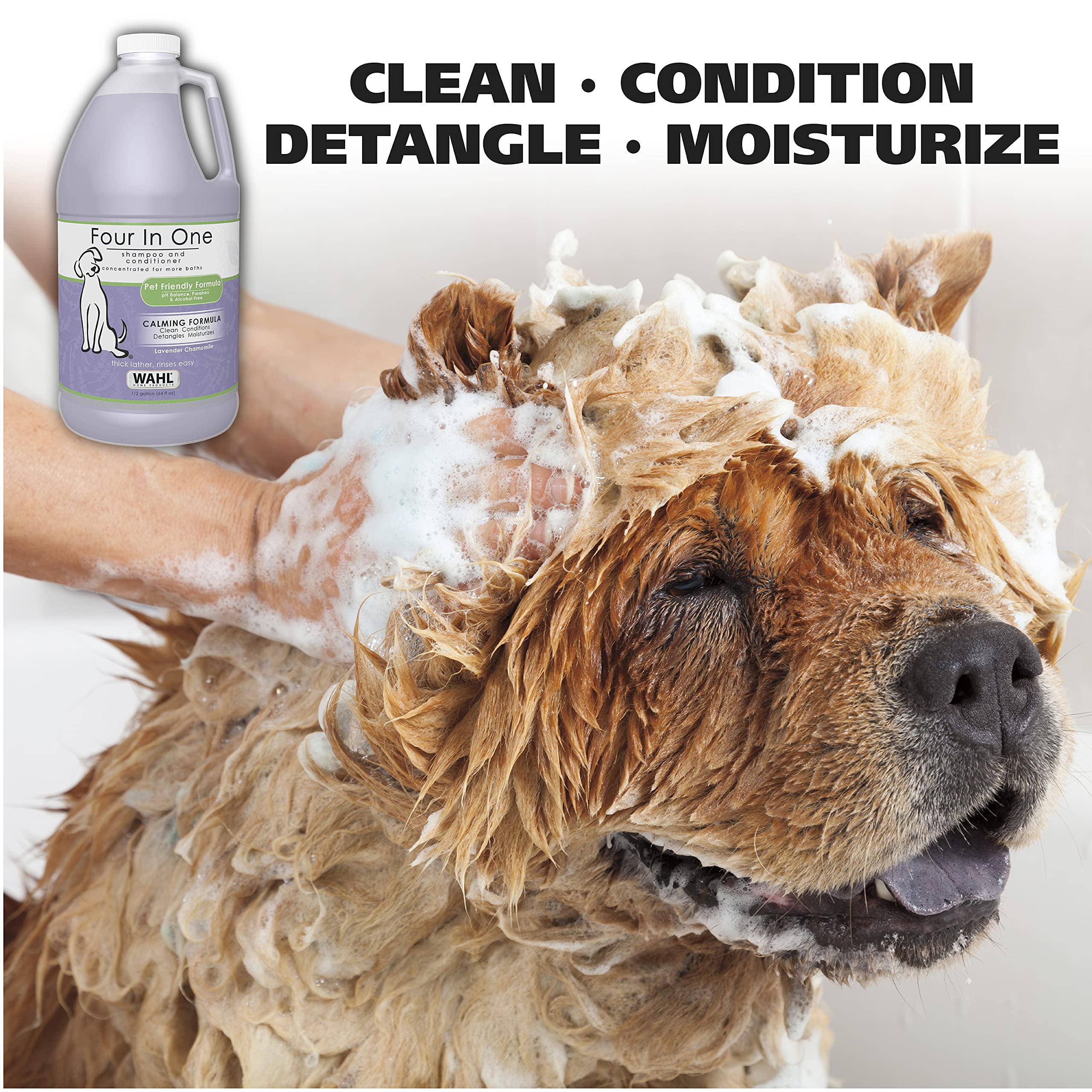 Wahl USA 4-in-1 Calming Pet Shampoo for Dogs - Cleans, Conditions, Detangles, & Moisturizes with Lavender Chamomile - Pet Friend