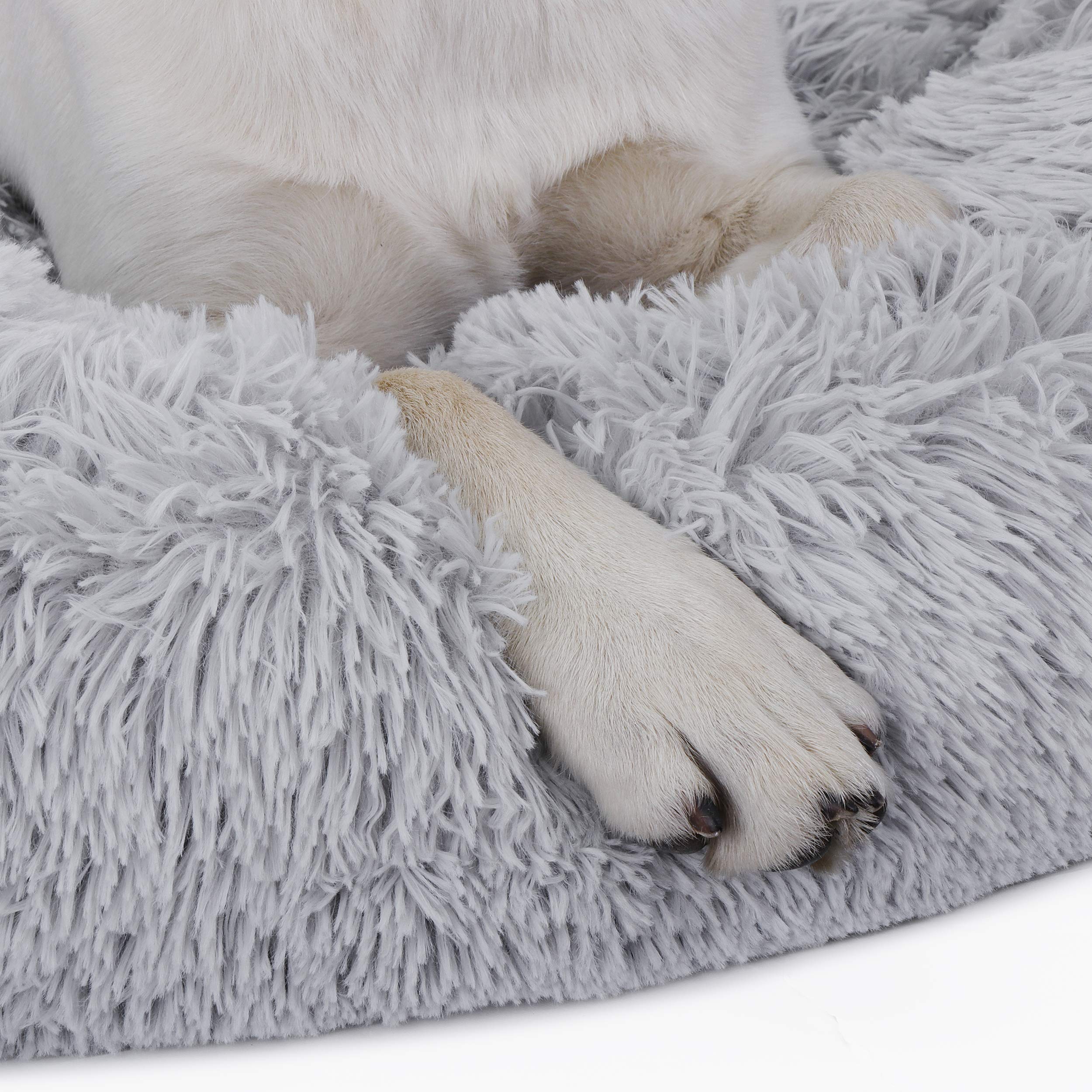 Donut Dog Bed Calming Ultra Soft Shag Faux Fur Dog Bed Comfortable Donut Cuddler For Dogs And Cats,Self Warming And Washable (30 Inches, Grey)
