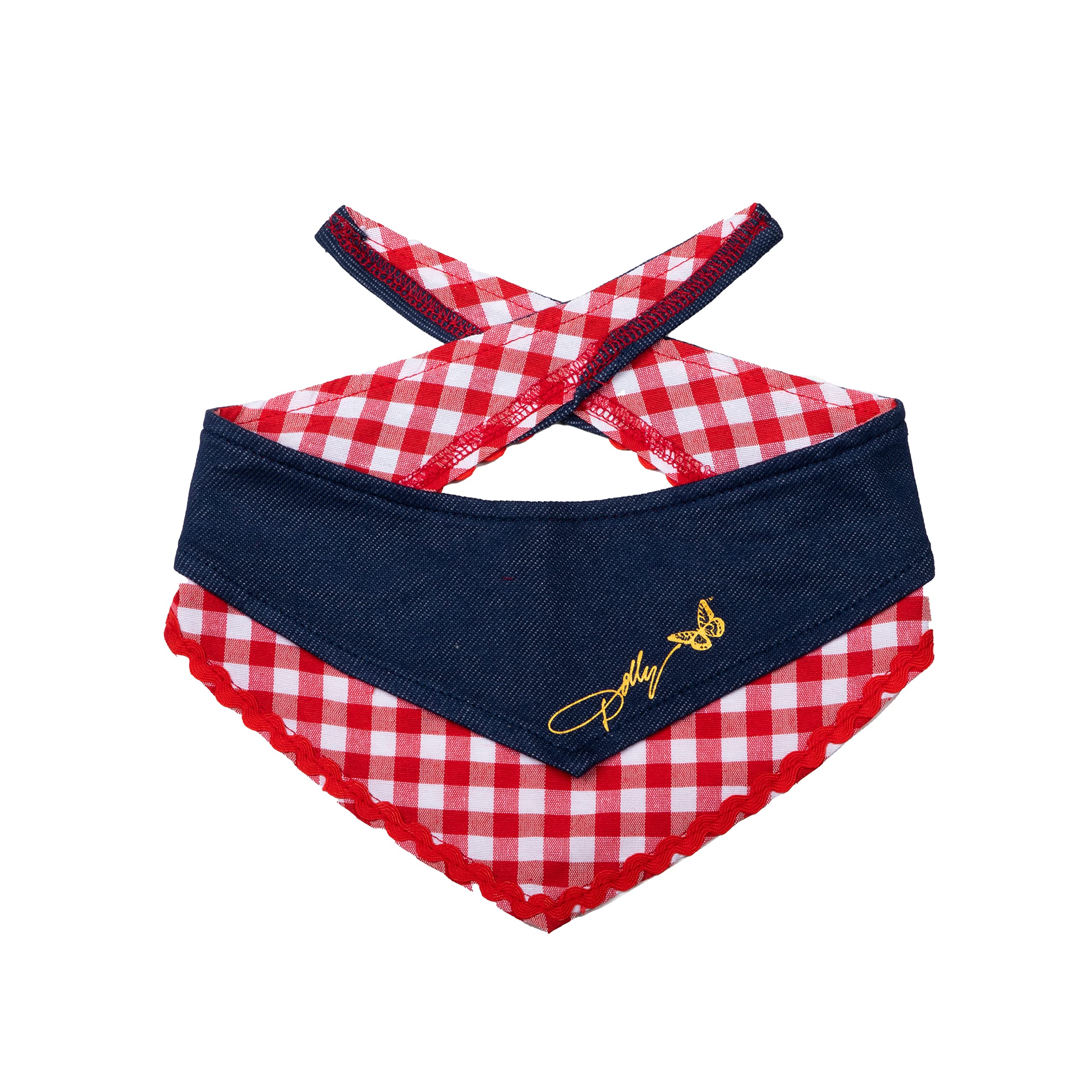 Doggy Parton Blue Denim & Gingham Bandana for Pets, X-Small/Small - Stylish Pet Accessory