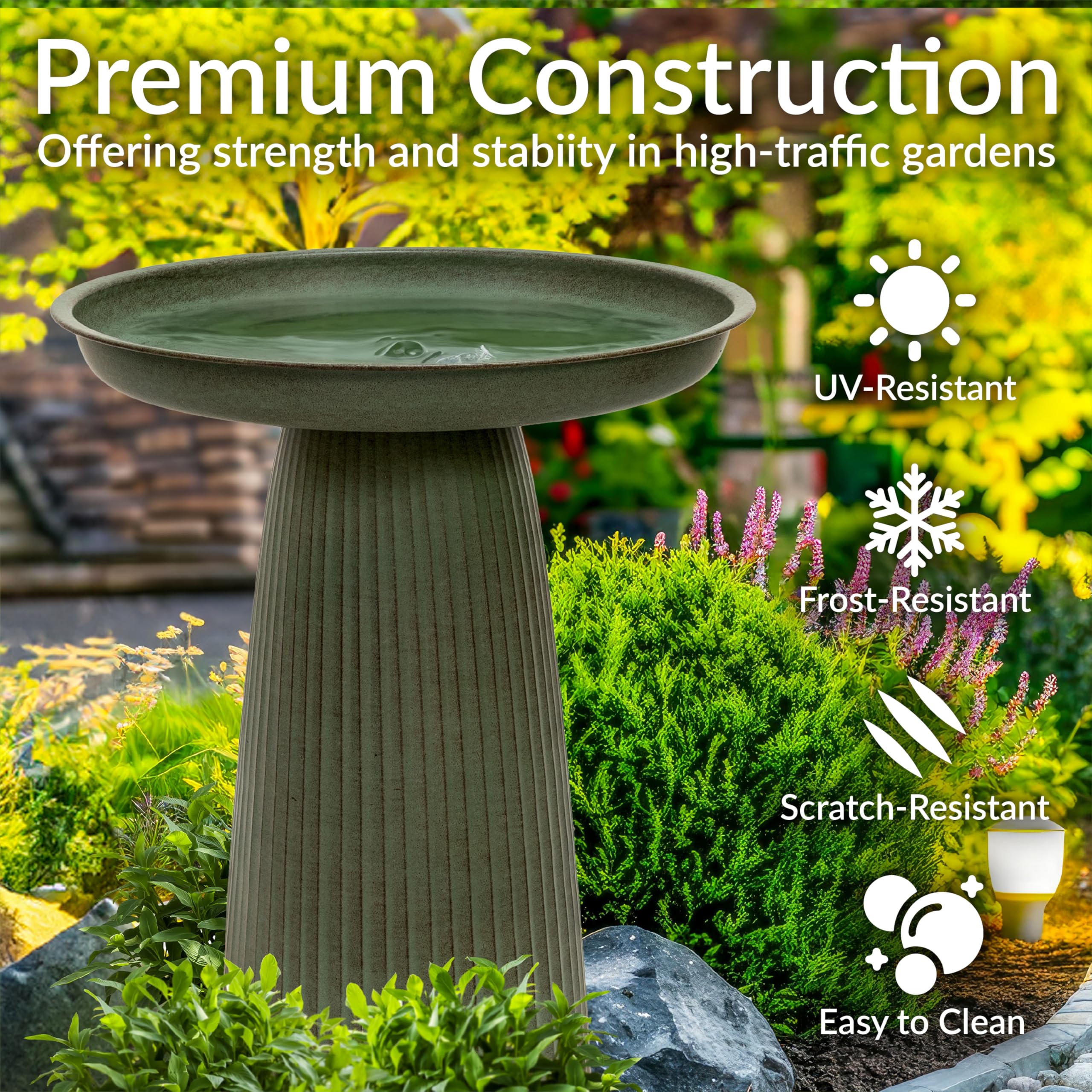 Sunnydaze Gleeful Garden Metal Bird Bath for Outdoors - UV-Resistant Large Bird Bath for Outside - 23-Inch - Matte Green