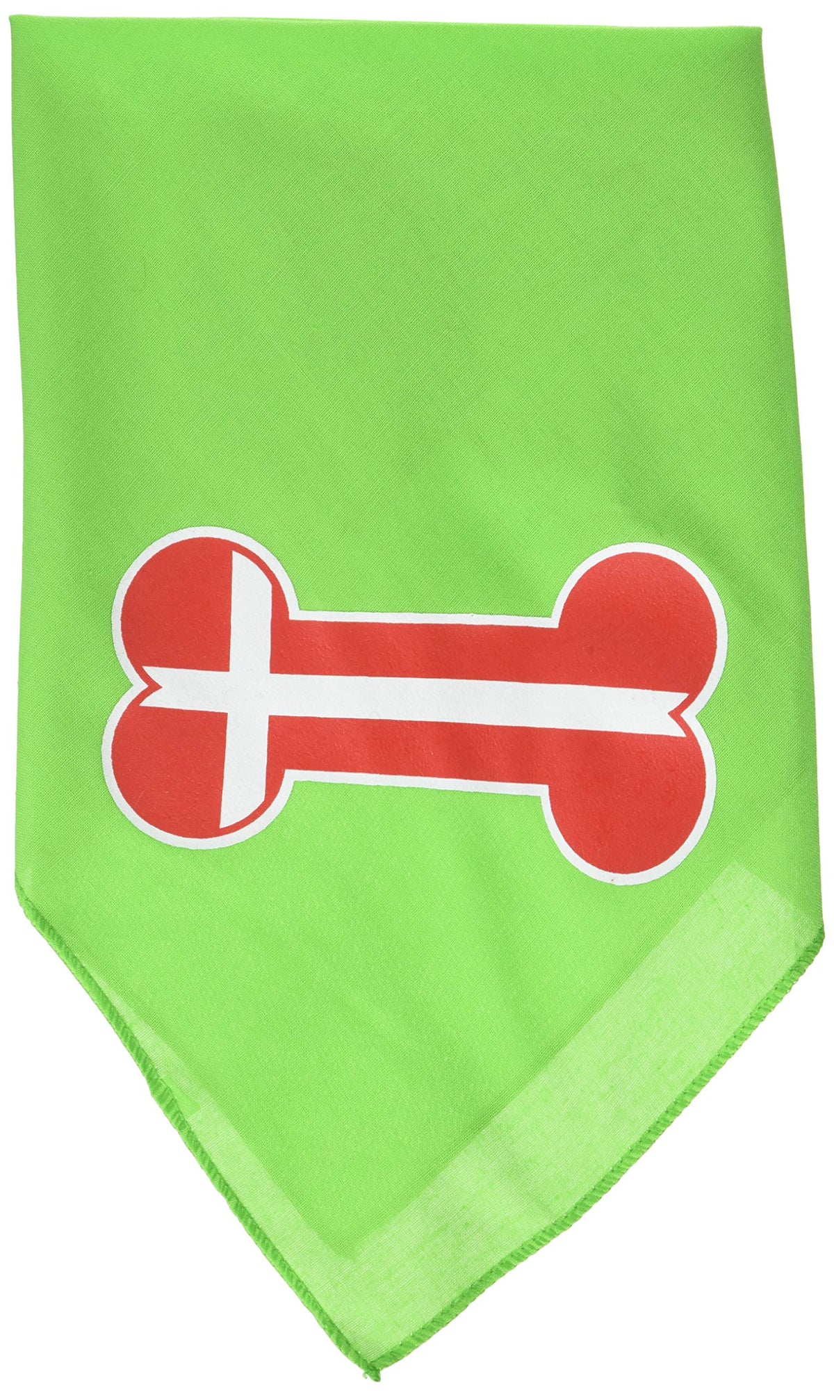 Pet and Dog Bandana Screen Printed, &quot;Bone Shaped Denmark Flag&quot; Lime Green Small