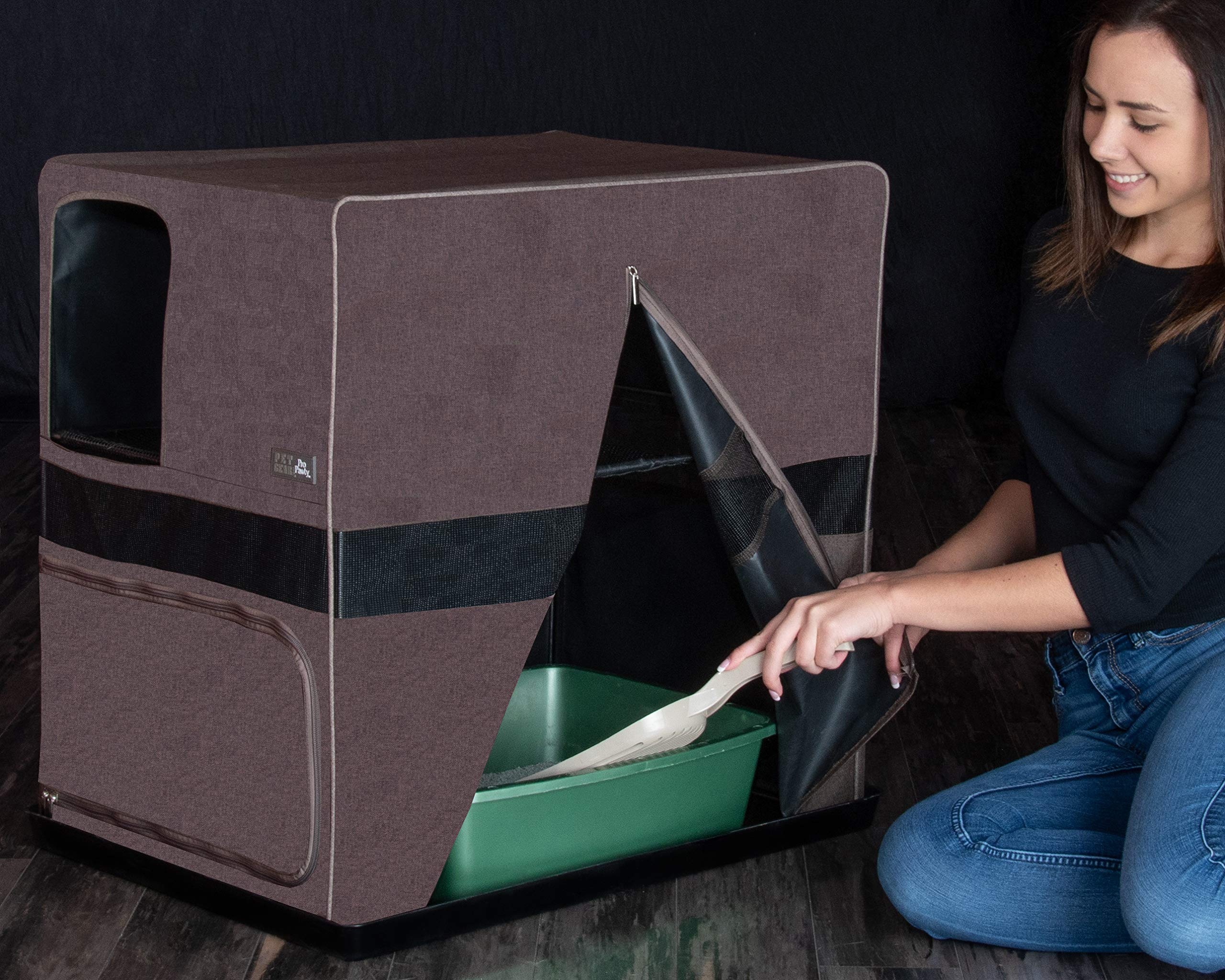 PET GEAR Pro Pawty Cat Litter Box Solution, Foldable, Easy Clean, Small 26.5"x19.5"x26.5", Chocolate, Model 4619CCH
