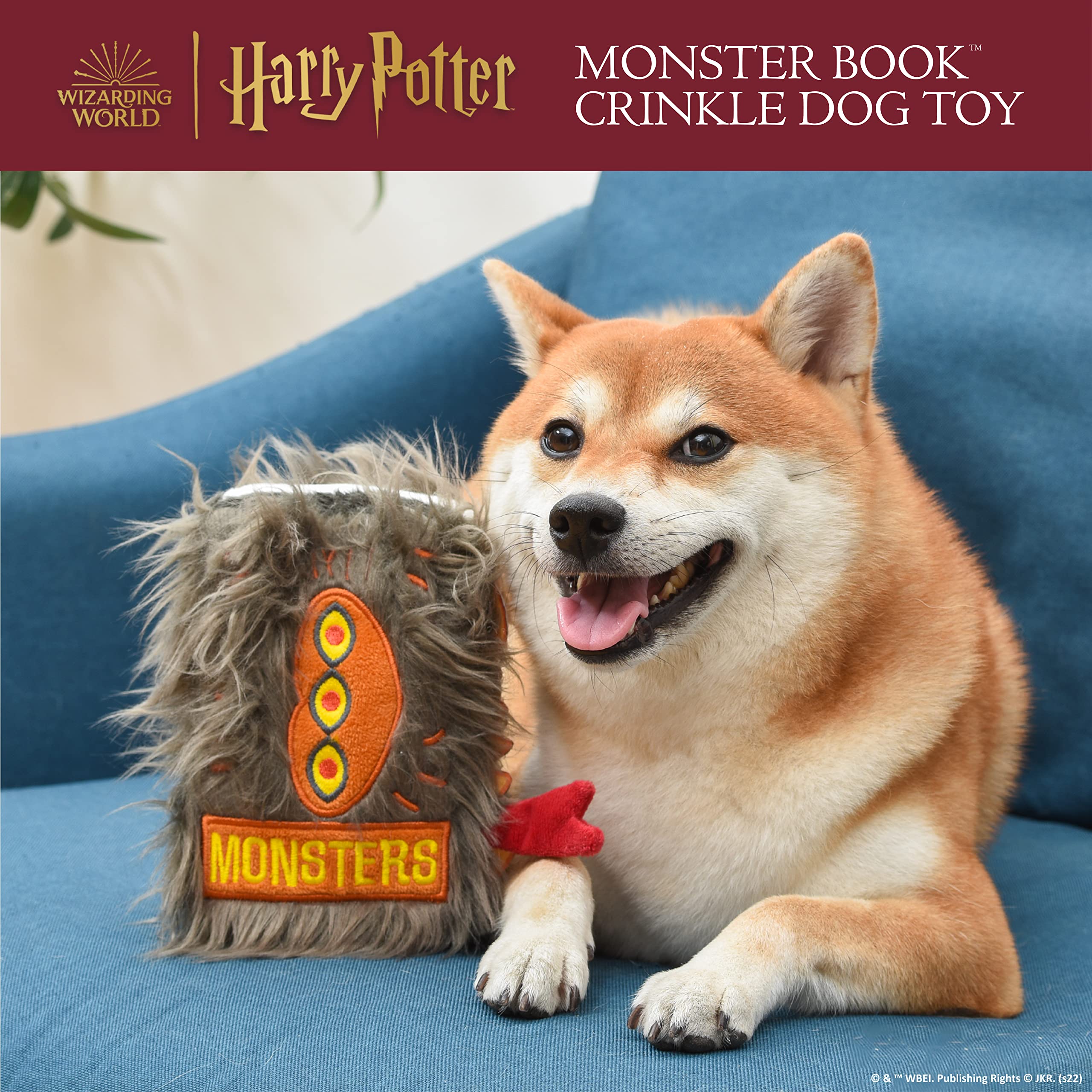 Harry Potter Monster Book Crinkle Pet Toy | Monster Book Dog Toy Version | Fuzzy and Crinkly Dog Toy Inspired by Wizarding World