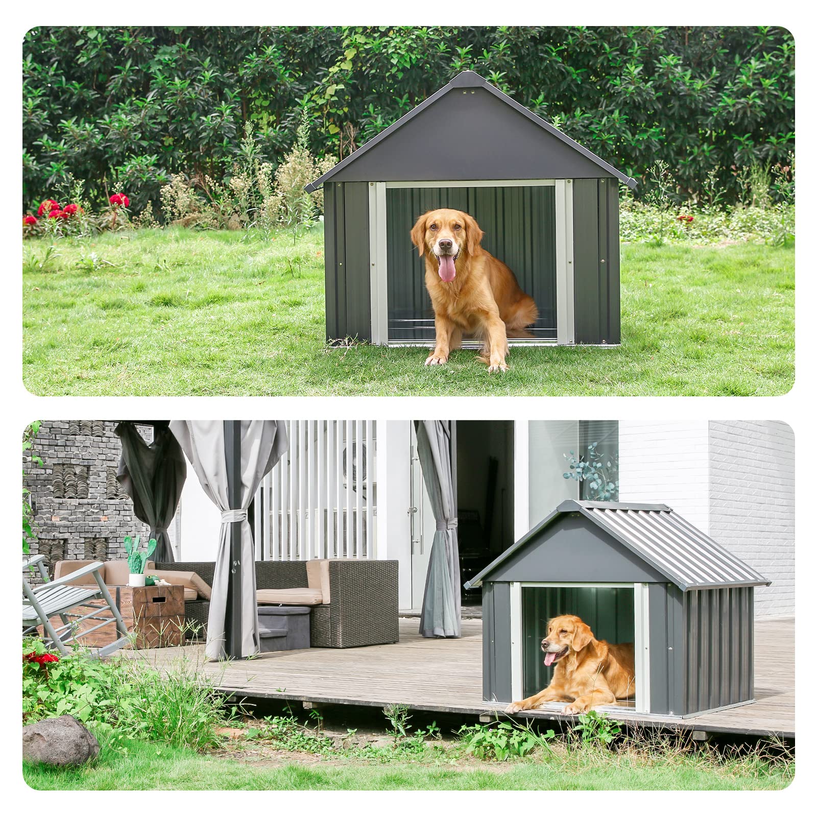 Rypetmia 34 X 38 X 35 Inches Dog House, Indoor Outdoor Doghouse For Medium Large Dogs, Weatherproof Puppy Shelter Sturdy And Lon