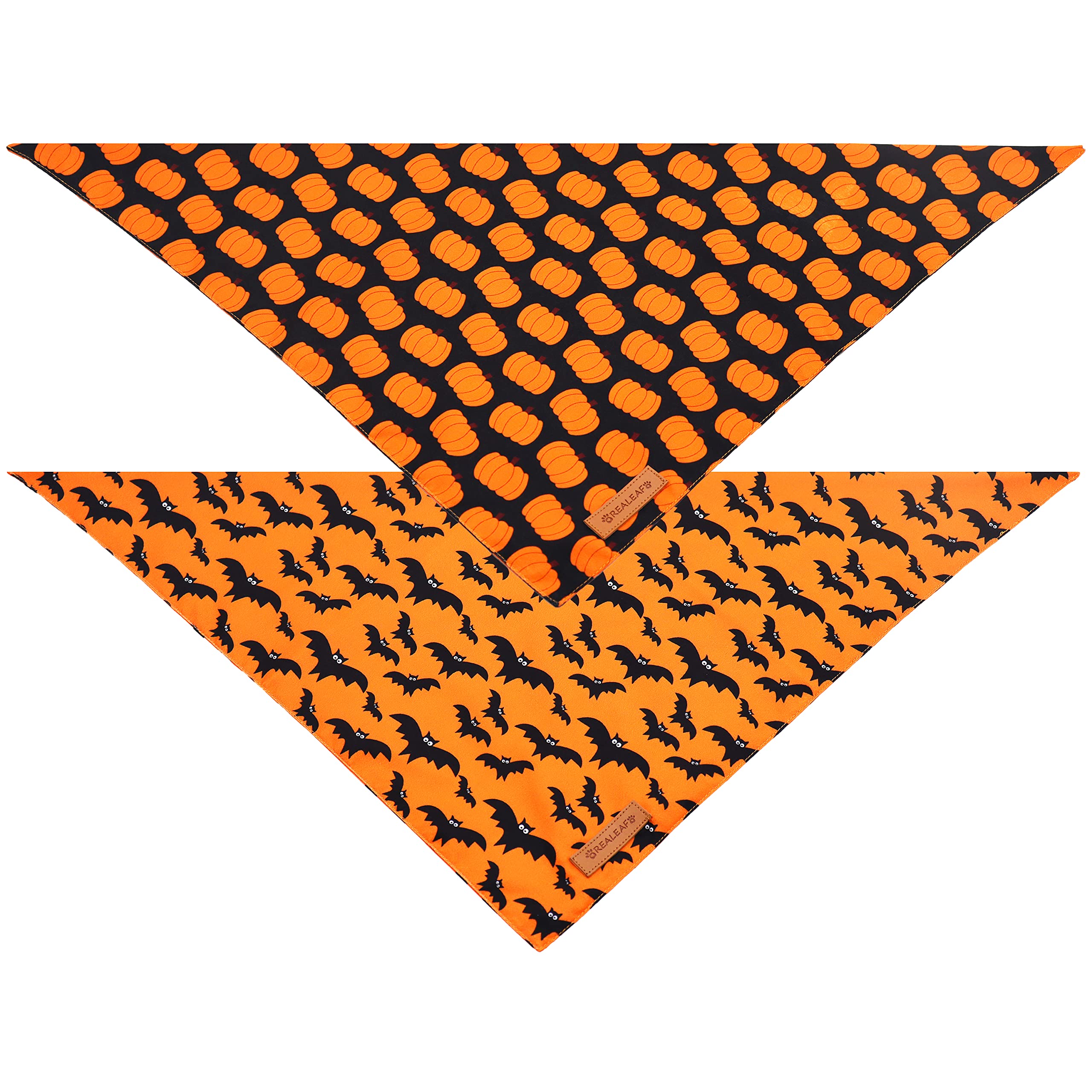 Realeaf Halloween Dog Bandanas 2 Pack, Pumpkin Dog Bandana Fall Dog Scarf For Boy And Girl, Premium Durable Fabric, Orange Holiday Bandana For Small And Medium Dogs (Small)