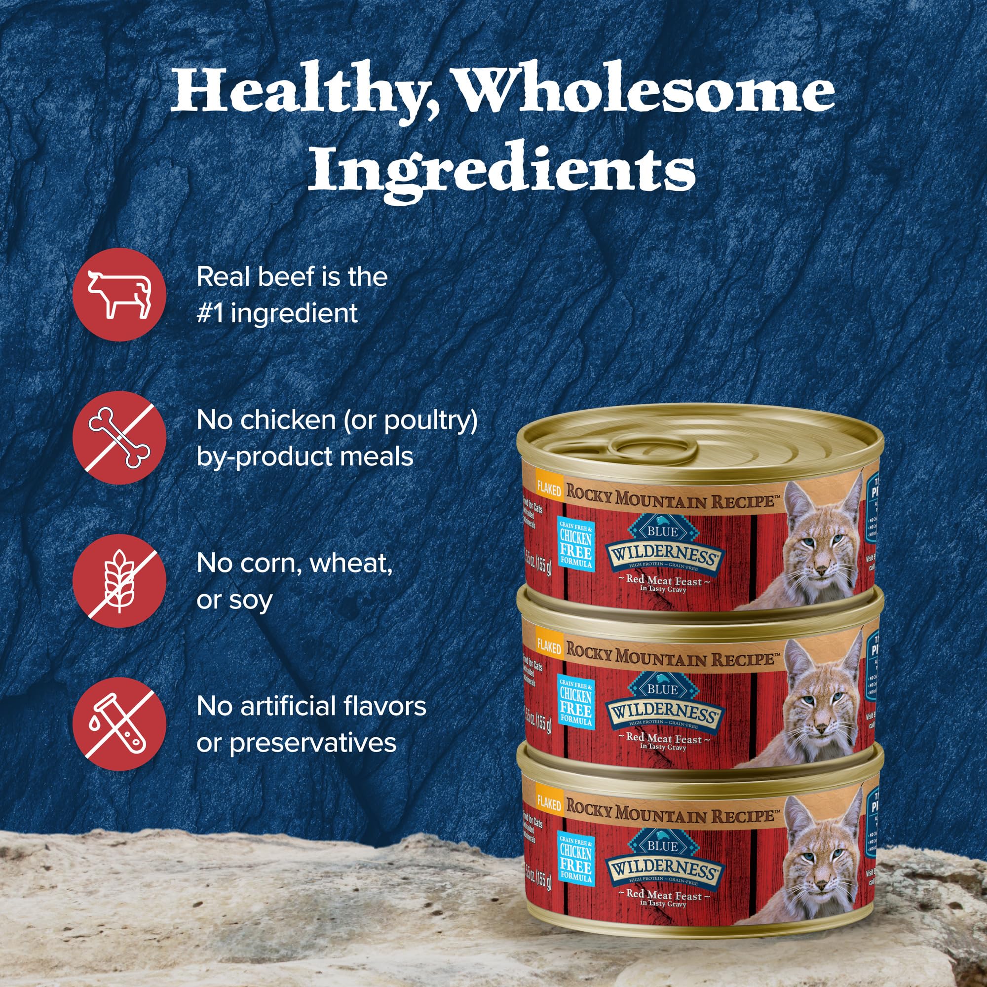 Blue Buffalo Wilderness Rocky Mountain Recipe Flaked Wet Cat Food, Chicken-Free & Grain-Free Recipe, Made with Natural Ingredien