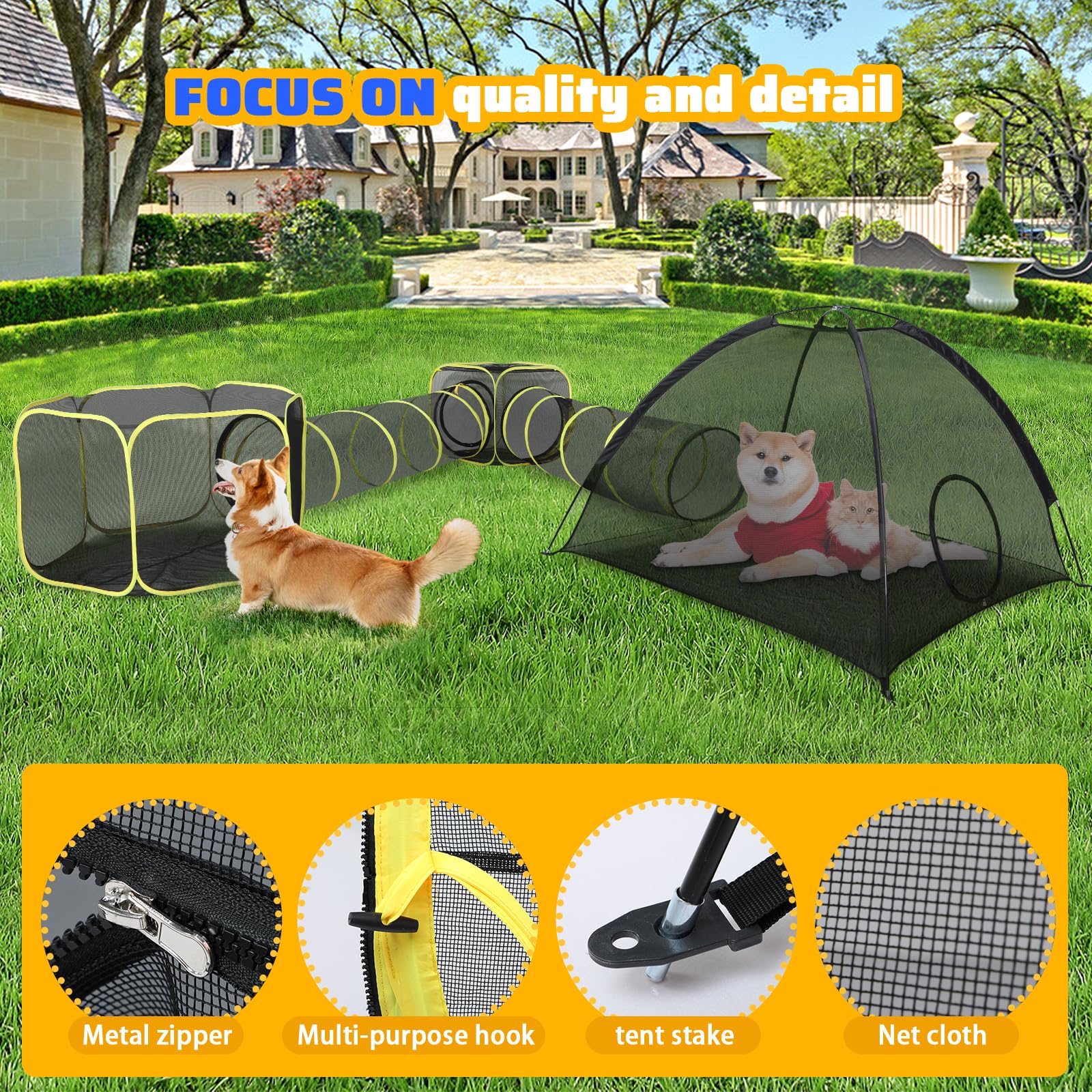 Wilwolfer Outdoor Cat Enclosures For Indoor Cats- 5 In 1 Outdoor Cat Tent With Tunnel- Cat Houses For Outdoor Cats- Outdoor Cat