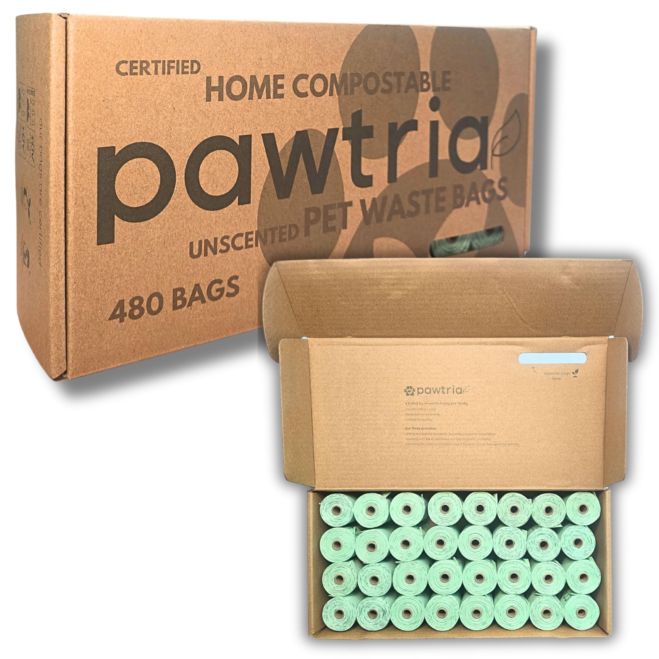 Pawtria Certified Home Compostable Dog Poop Bags (480 Bags), Value Pack, Biodegradable Poop Bags, Cat Litter, Vegetable Starches
