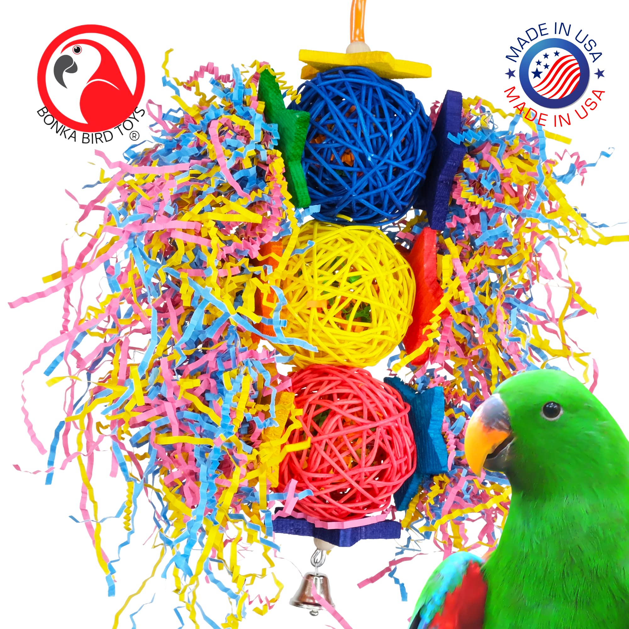 Bonka Bird Toys 1854 Tri Foraging Star 13' X 8', Parrot Preening Plucking Cage Toy, Ringnecks, Conures, Quakers, Pionus, And Similar