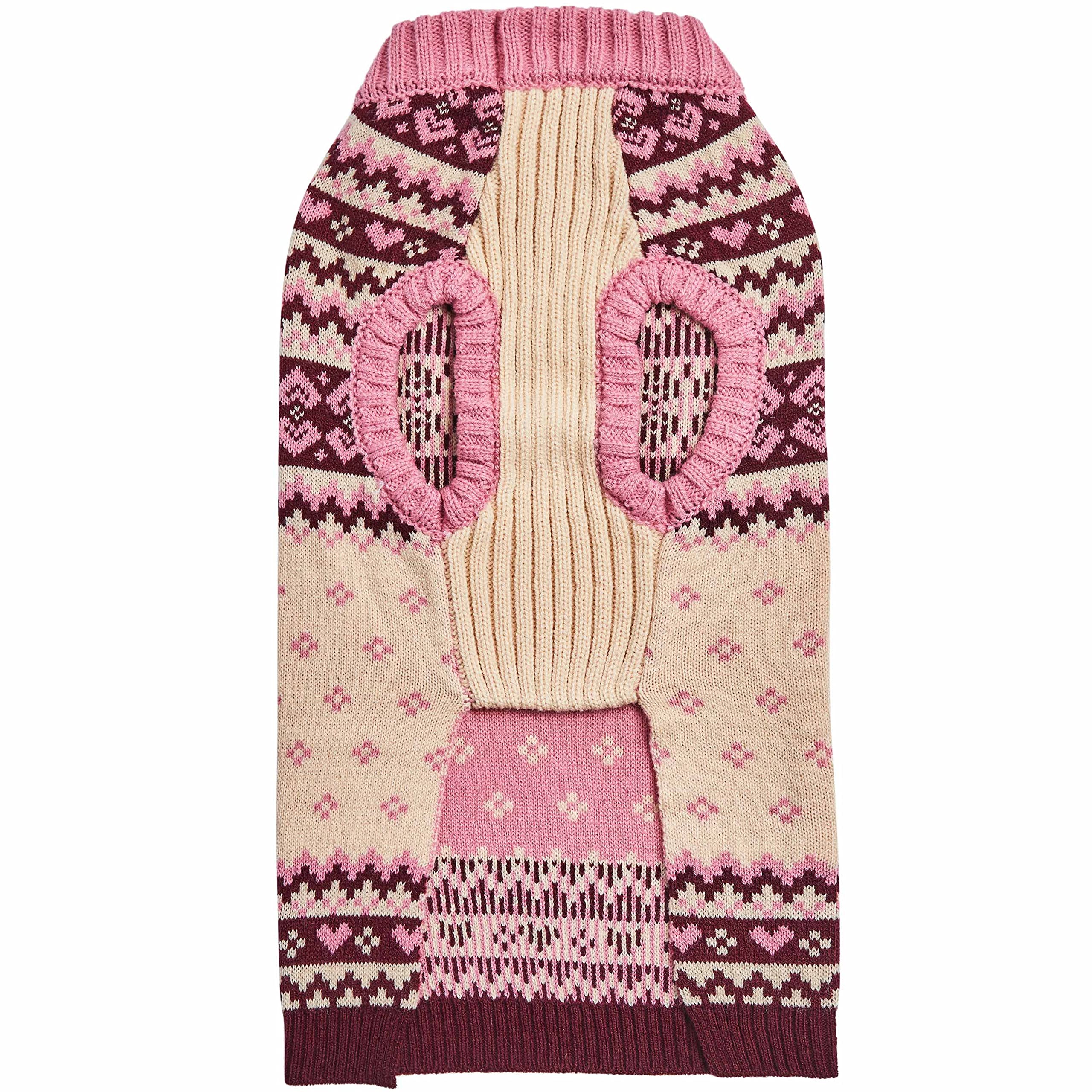 Blueberry Pet Heart Designer Chic Turtleneck Fair Isle Fall Winter Pullover Dog Sweater In Pink, Back Length 22', Warm Clothes For Large Dogs