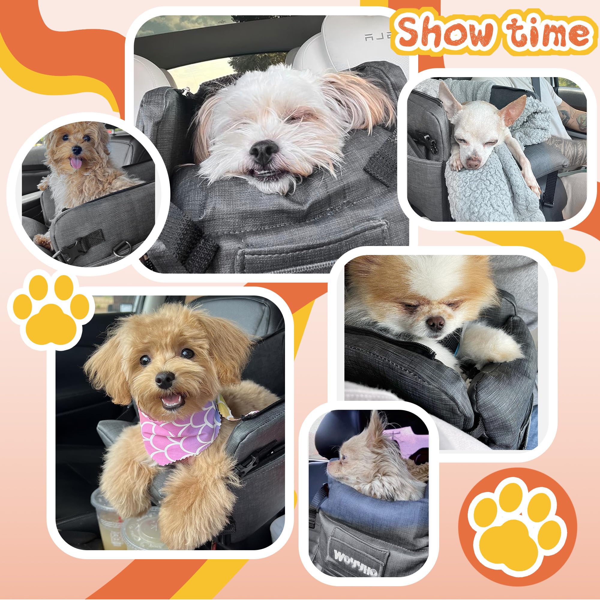 Woyyho Center Console Dog Car Seat Waterproof And Easy Clean Dog Car Seat For Small Dogs Thickened Pu Leather Dog Car Seat With Adjustable Safety Belt (Up To 14 Lbs), Grey