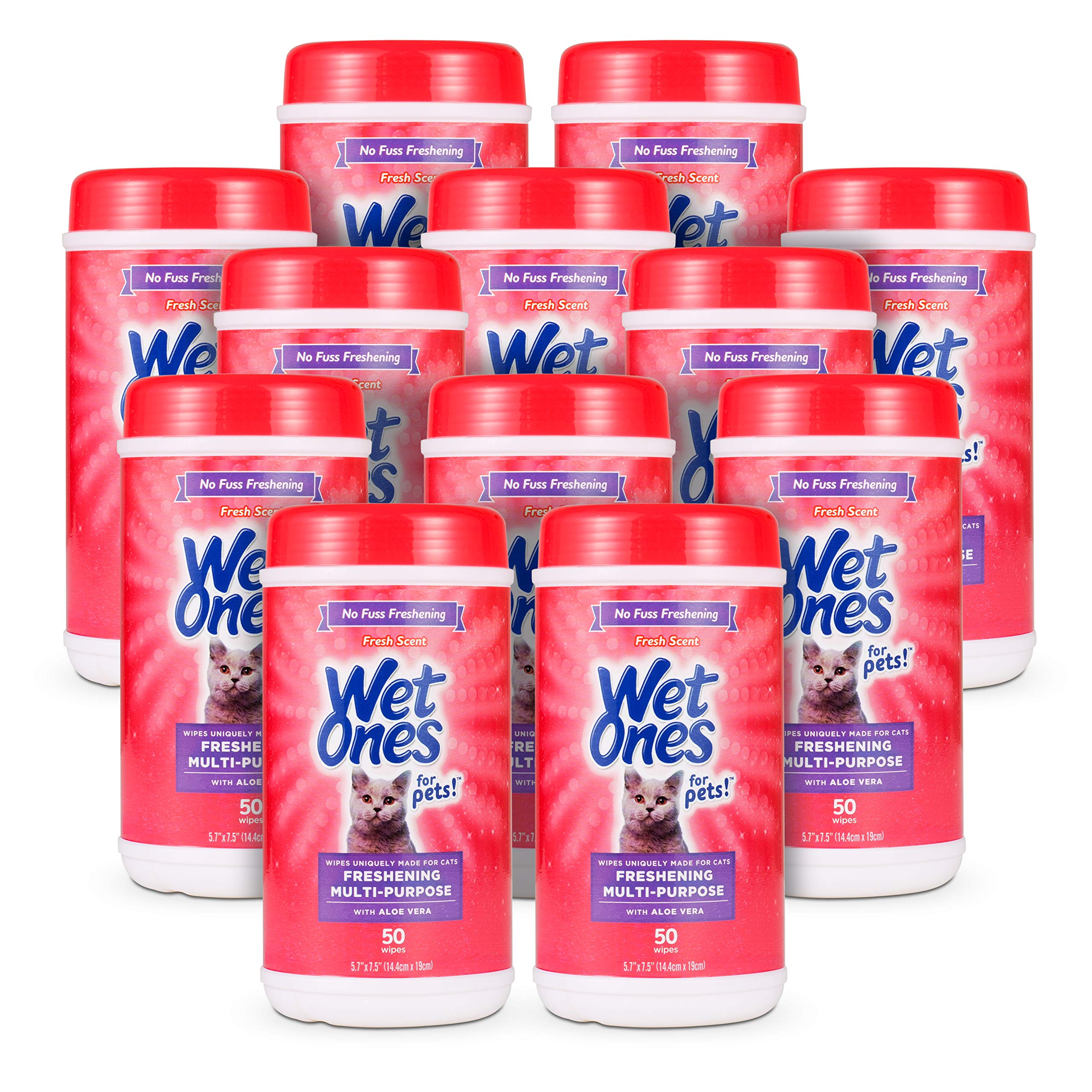 Wet Ones For Pets Freshening Multipurpose Wipes For Cats With Aloe Vera, 50 Count - 12 Pack | Easy To Use Cat Cleaning Wipes, Fr