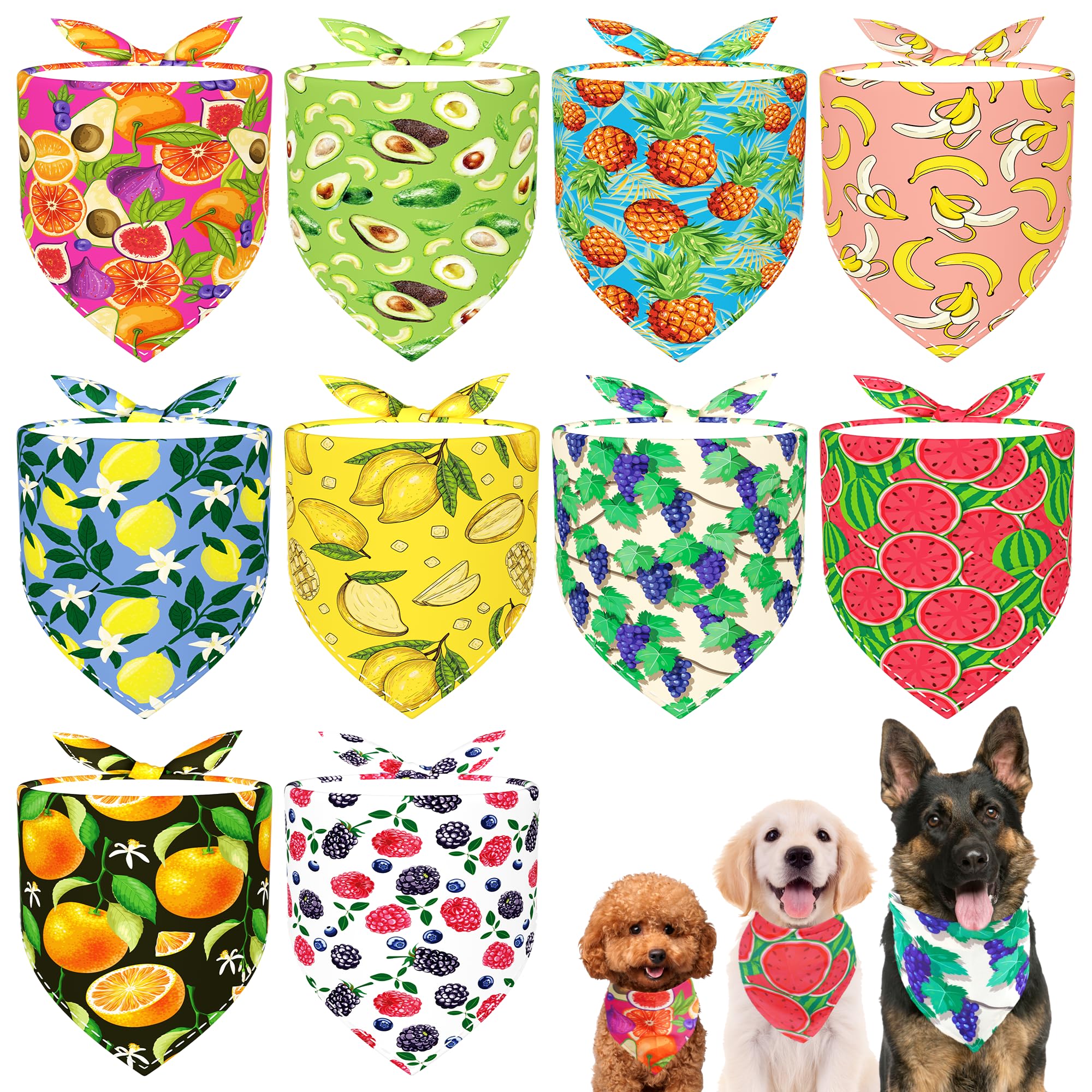 JpGdn 10PCS Dog Bandanas Summer Fruit for Medium Breed Dog Pink Purple Yellow Blue Kerchief Triangle Bibs Head Scarves for Boys 