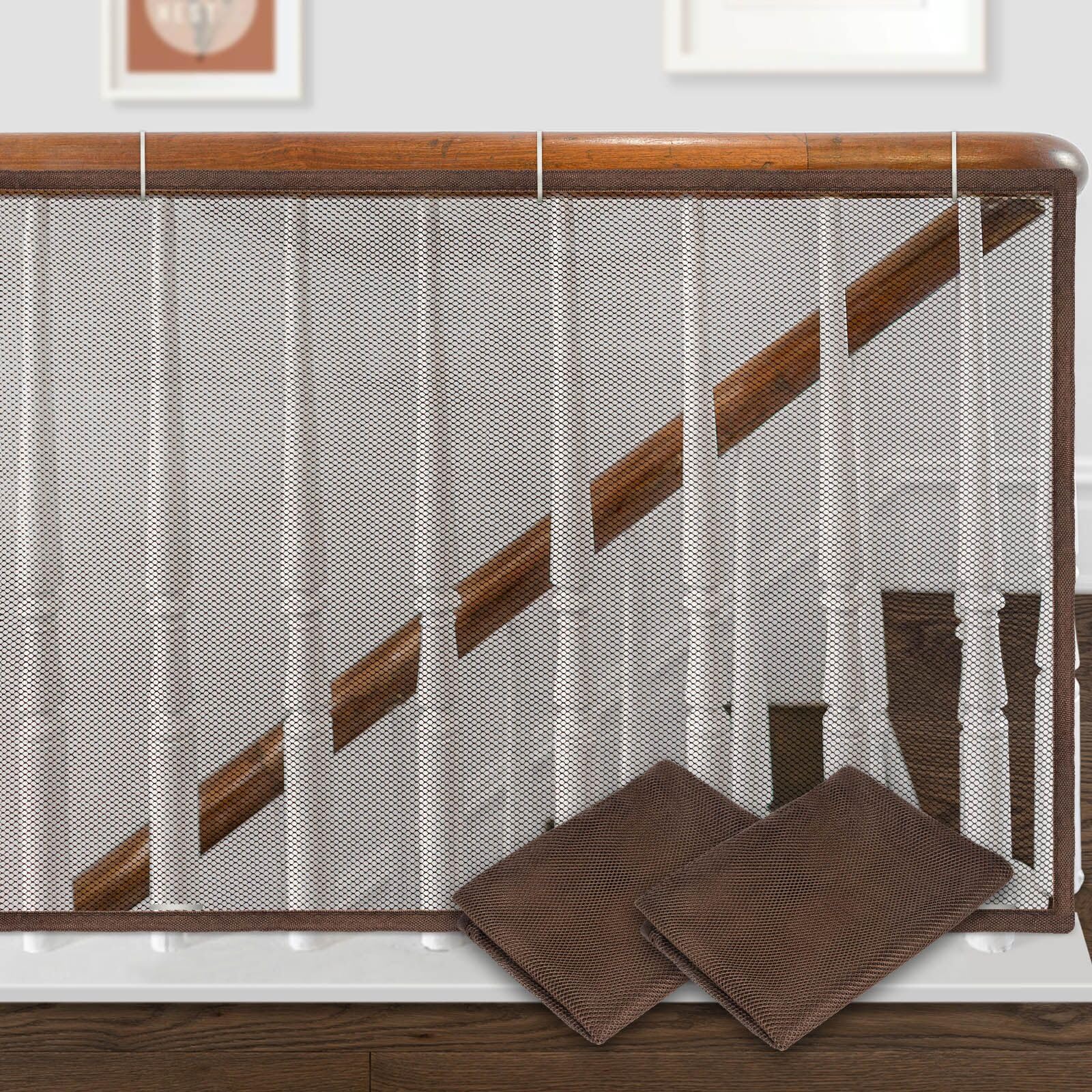 2 Pack 10ft x 2.6ft Indoor Outdoor Baby Safety Stair Railing Net Baby Proofing Stair Balcony Banister Rail Guard Child Safety St