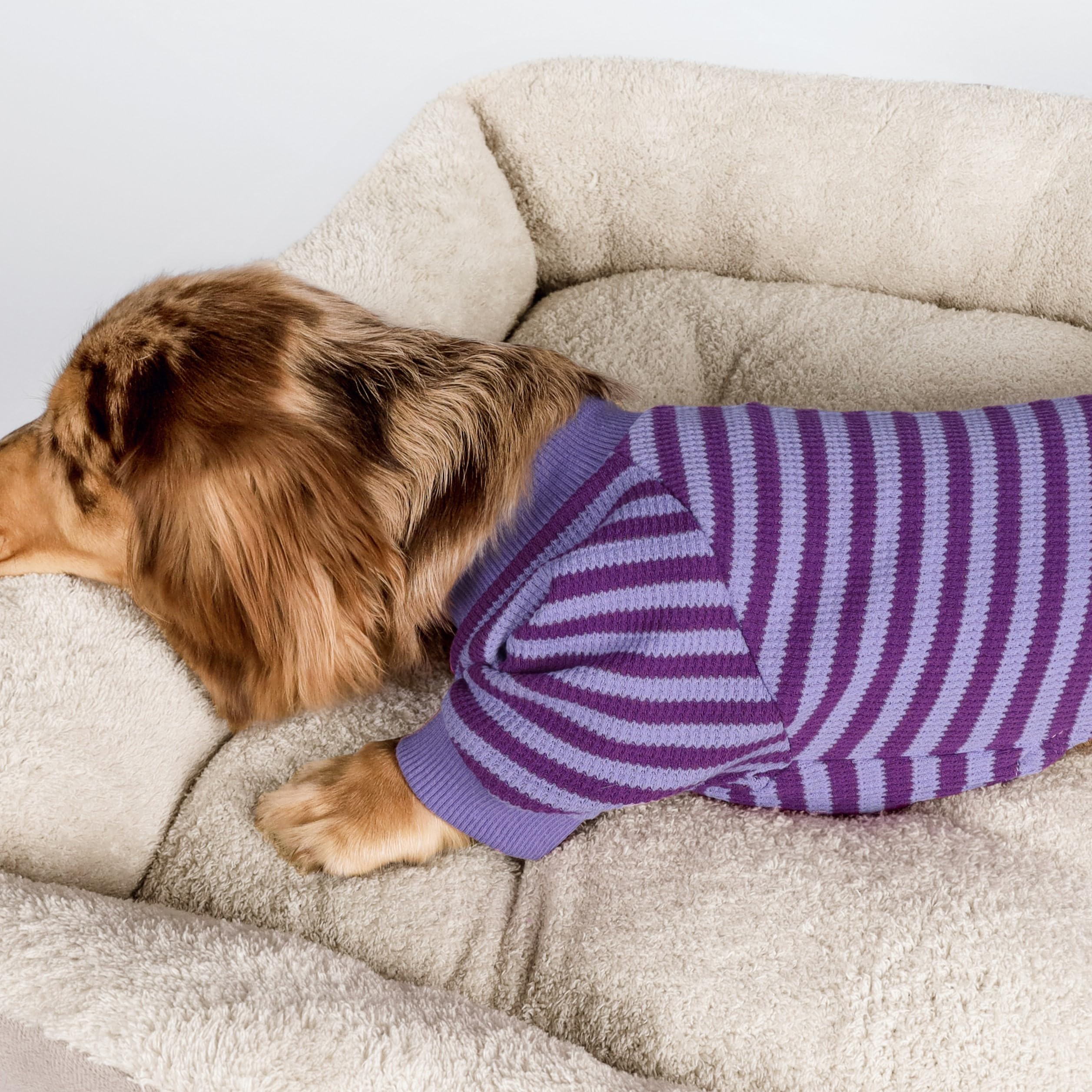 Fitwarm Purple And Violet Striped Dog Pajamas, Waffle Dog Clothes For Small Dogs Girl Boy, Puppy Onesie With Feet, Pet Cat Outfi