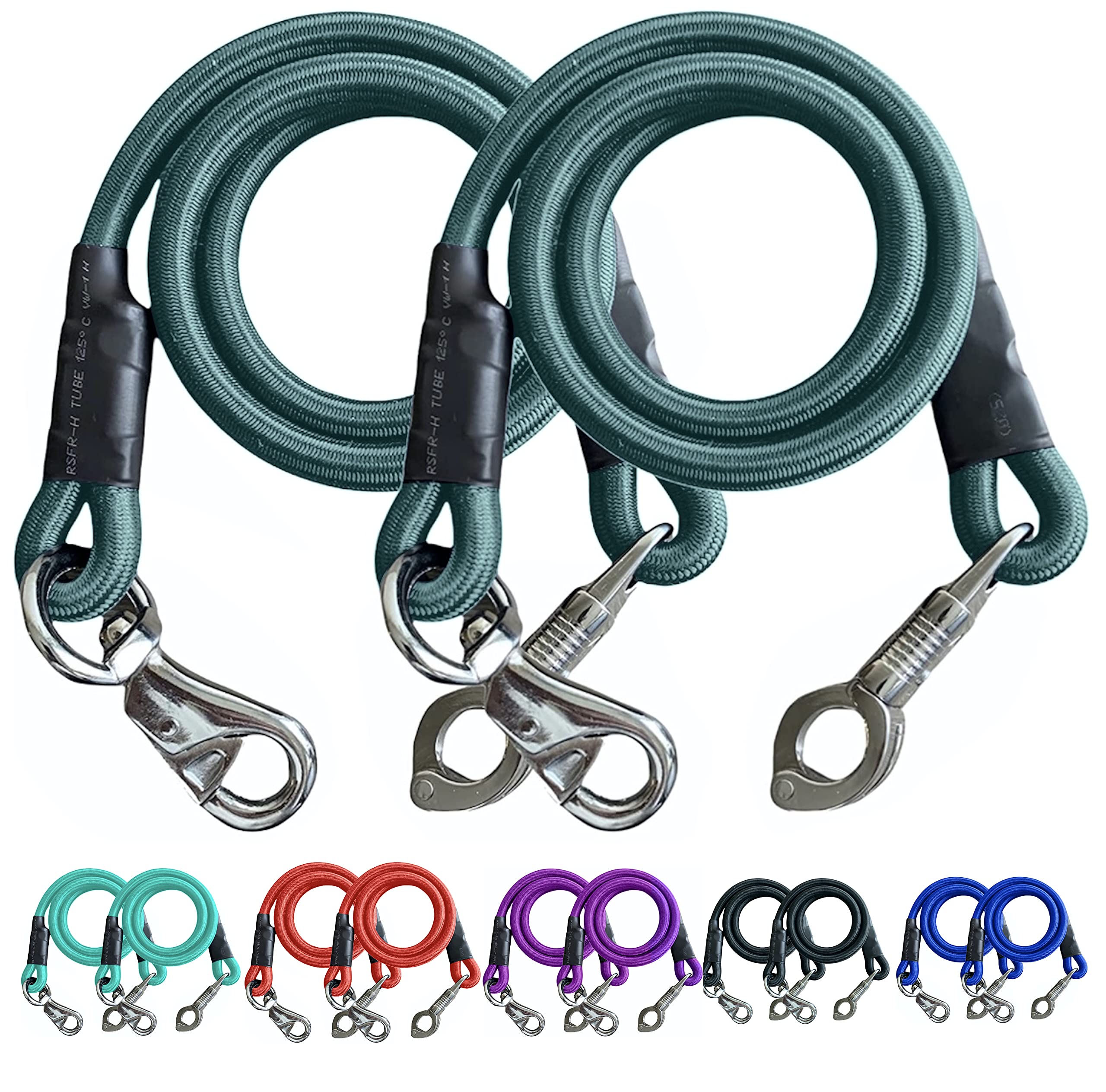 Majestic Ally Pack Of 2, Bungee Trailer Tie For Horse Haulage With Panic Snap And Bull Snap - 36 Inch (Hunter Green)