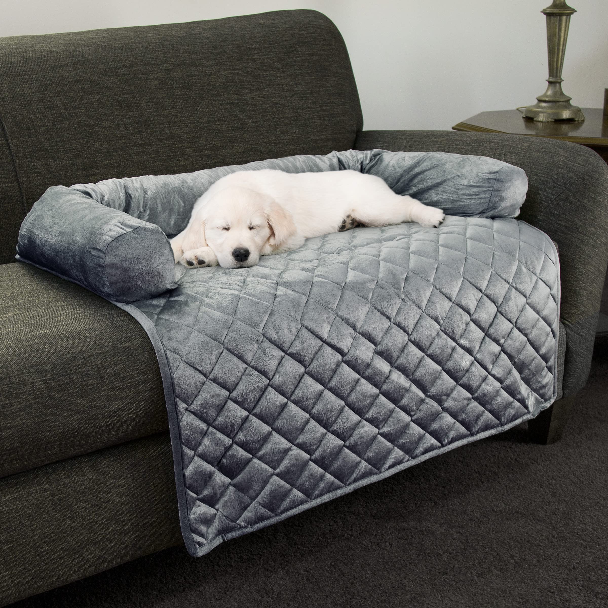 Couch Cover For Dogs - 35X35 Pet Furniture Protector With Memory Foam Neck Bolster, Quilted Fabric, And Water-Resistant Base Layer By Petmaker (Gray)