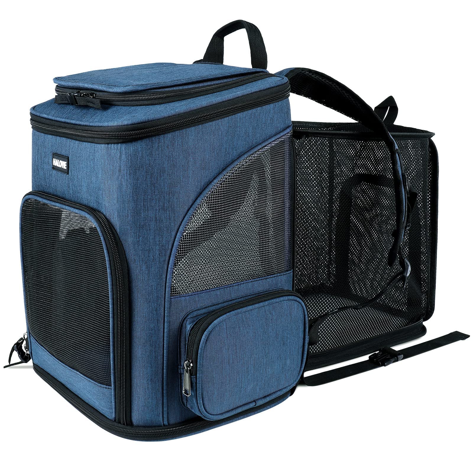 Halovie Pet Carrier Backpack Expandable For Small Dogs Medium Cats Under 18 Lb, Mesh Breathable Foldable Puppy Travel Bags