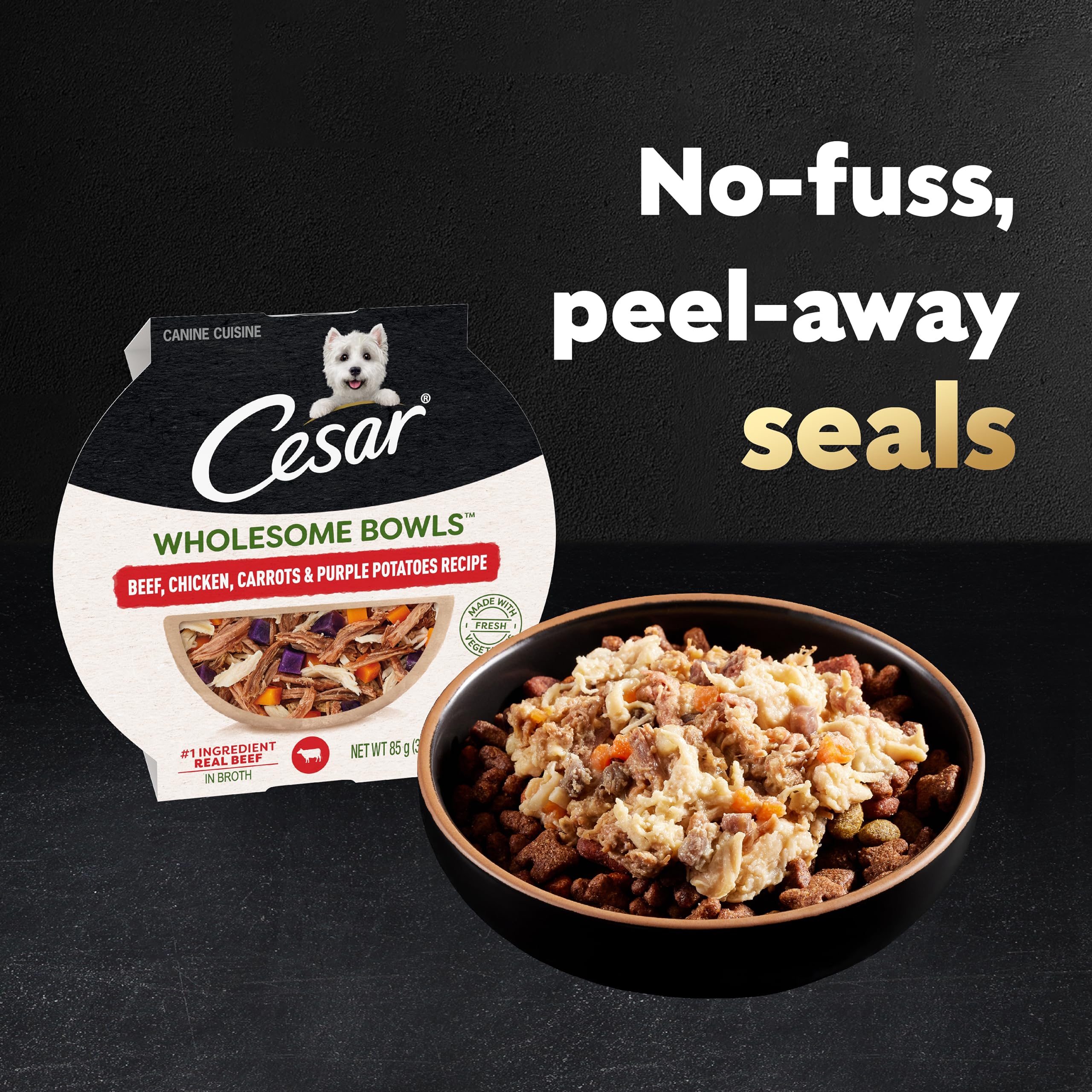 Cesar Wholesome Bowls Adult Wet Dog Food, Beef, Chicken, Purple Potatoes & Carrots, 3 oz. (10 Count, Pack of 1)
