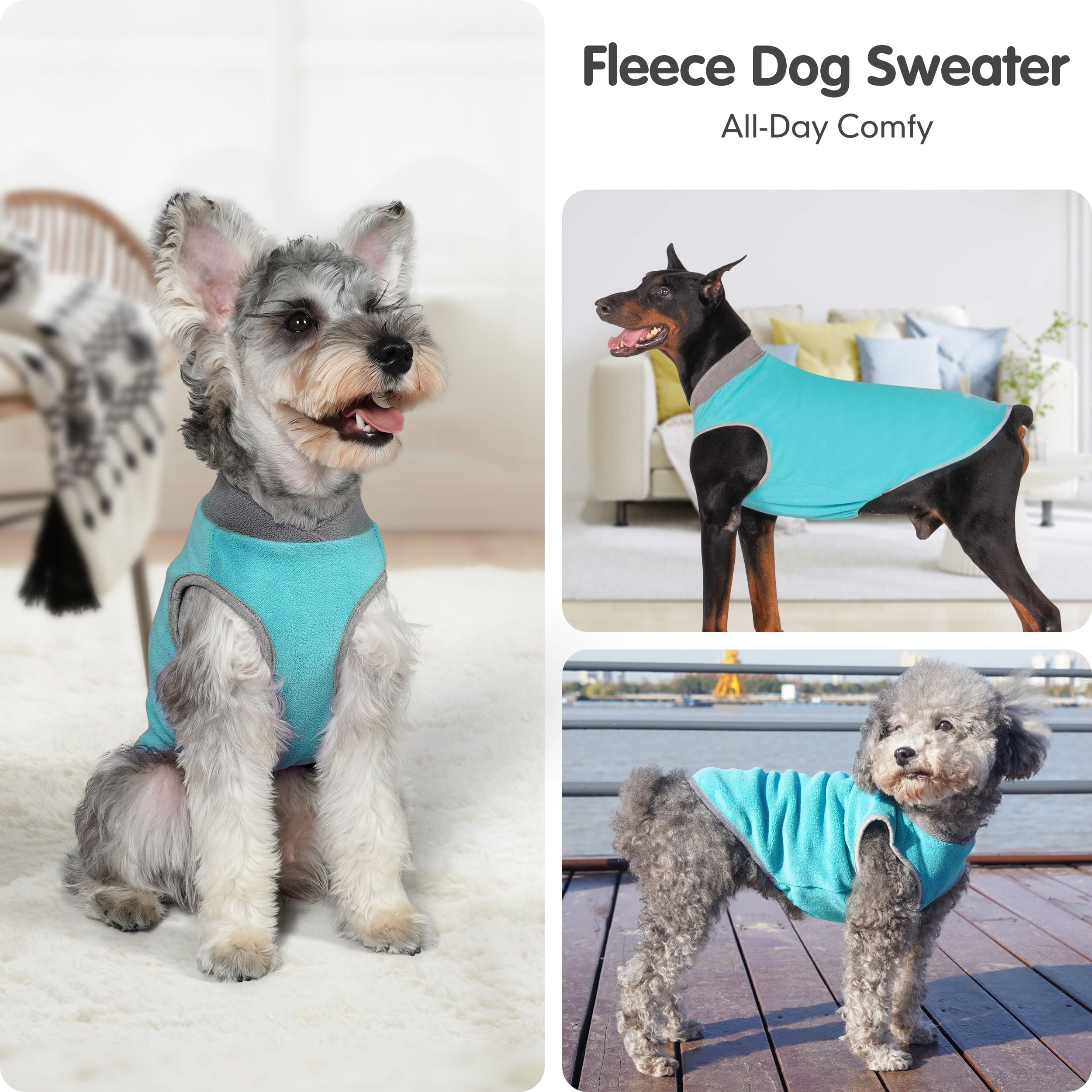 Cyeollo 2 Pack Fleece Sweater Vest - Stretchy Sweatshirt For Dogs With Reflective Stripe - Clothes For Medium Dogs Boy - Turquoi