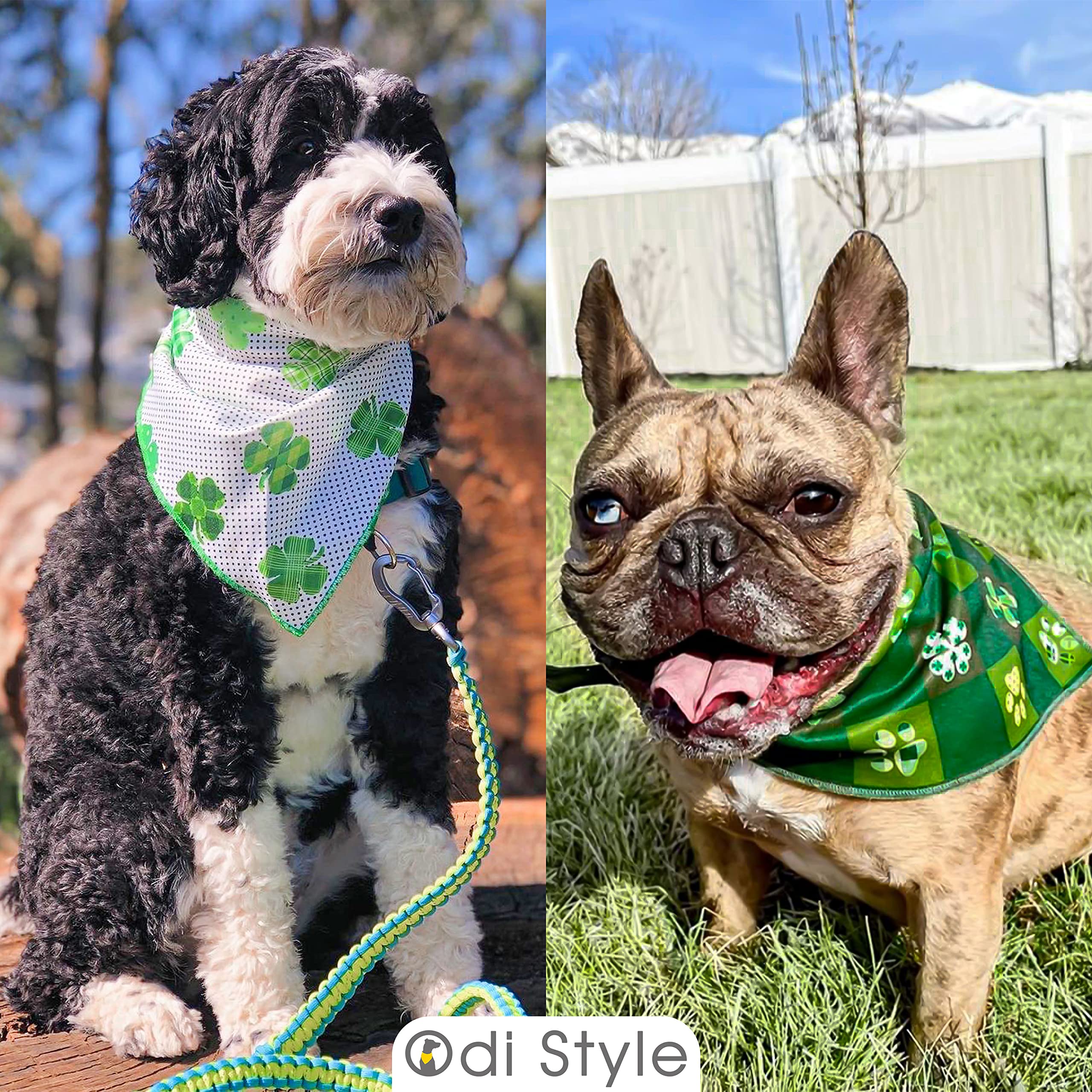 Odi Style St. Patrick'S Day Bandana For Dogs - 2 Pack Saint Patrick Day Dog Handkerchief With Shamrock Prints, Lucky Dog Bandanas For Small, Medium, Large Dogs, Puppy Accessories, Green Scarfs