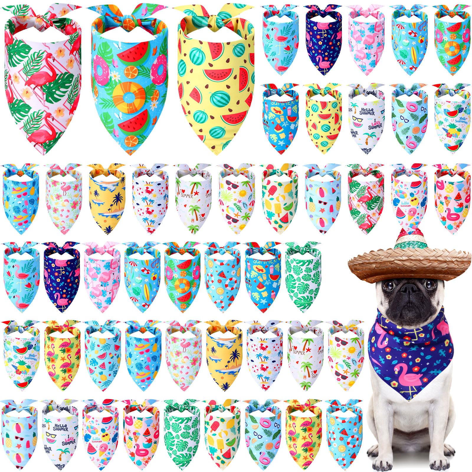 Sweetude 50 Pcs Dog Bandanas Bulk Summer Puppy Bandanas Dogs Triangle Scarf Kerchief Set Holiday Pet Costume Accessories