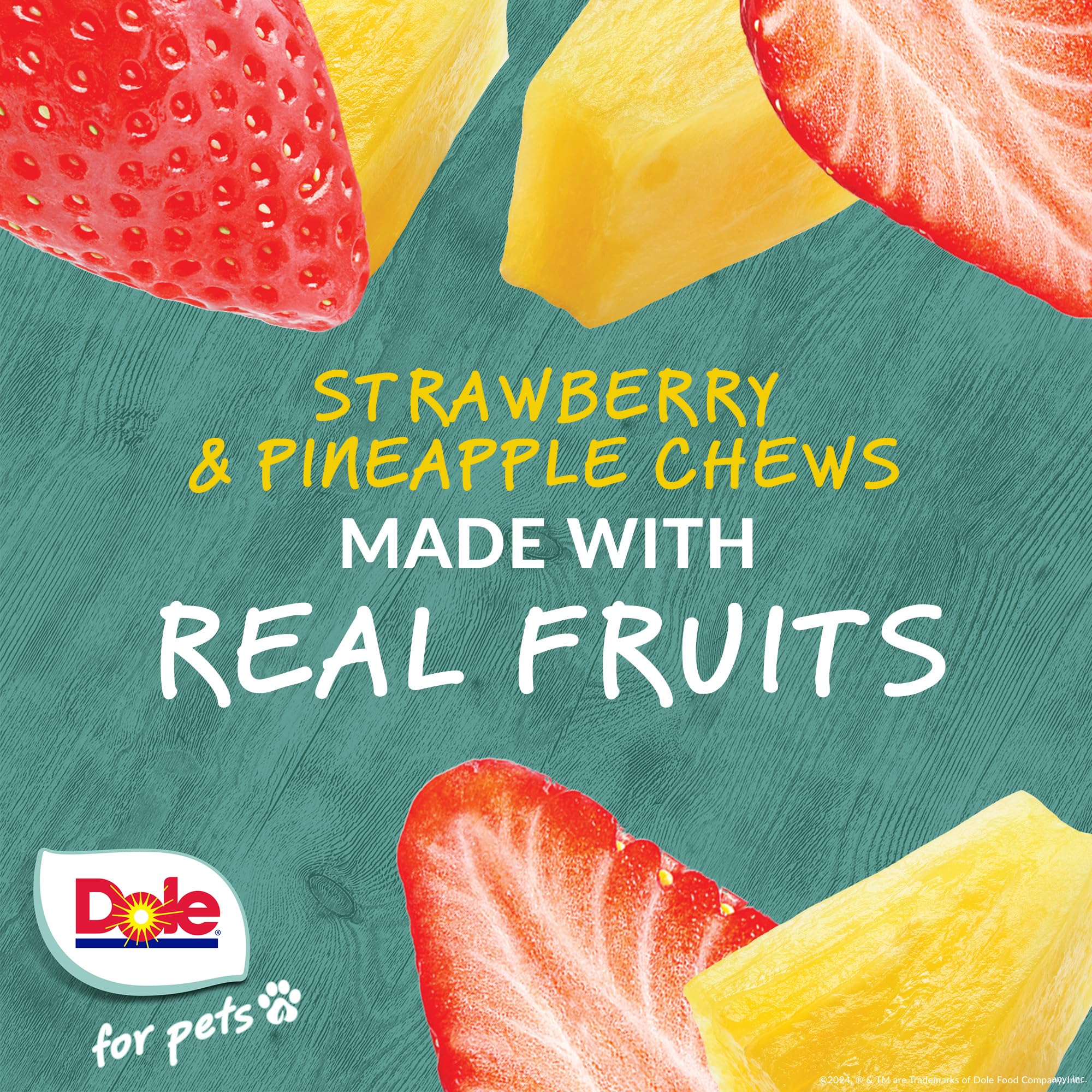 Dole for Pets Freshly Fetched Dog Chews, Strawberry & Pineapple Flavor Dog Treats | Flavored with Real Fruits, No Wheat, Corn, S