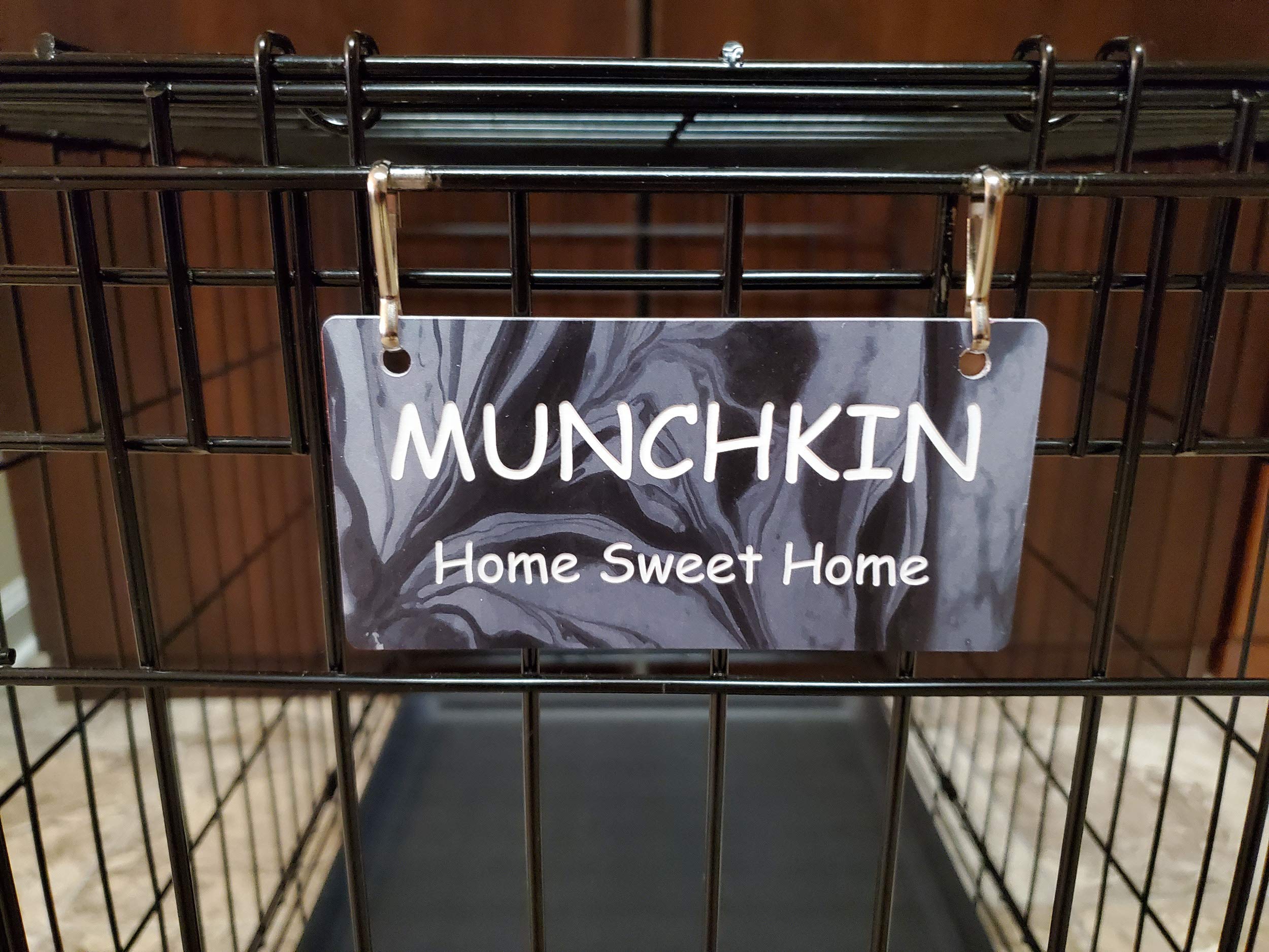 Personalized Pet Crate Tags 5X2 Inches - Customize - Choice Of 14 Unique Colors (Black Marble Design)