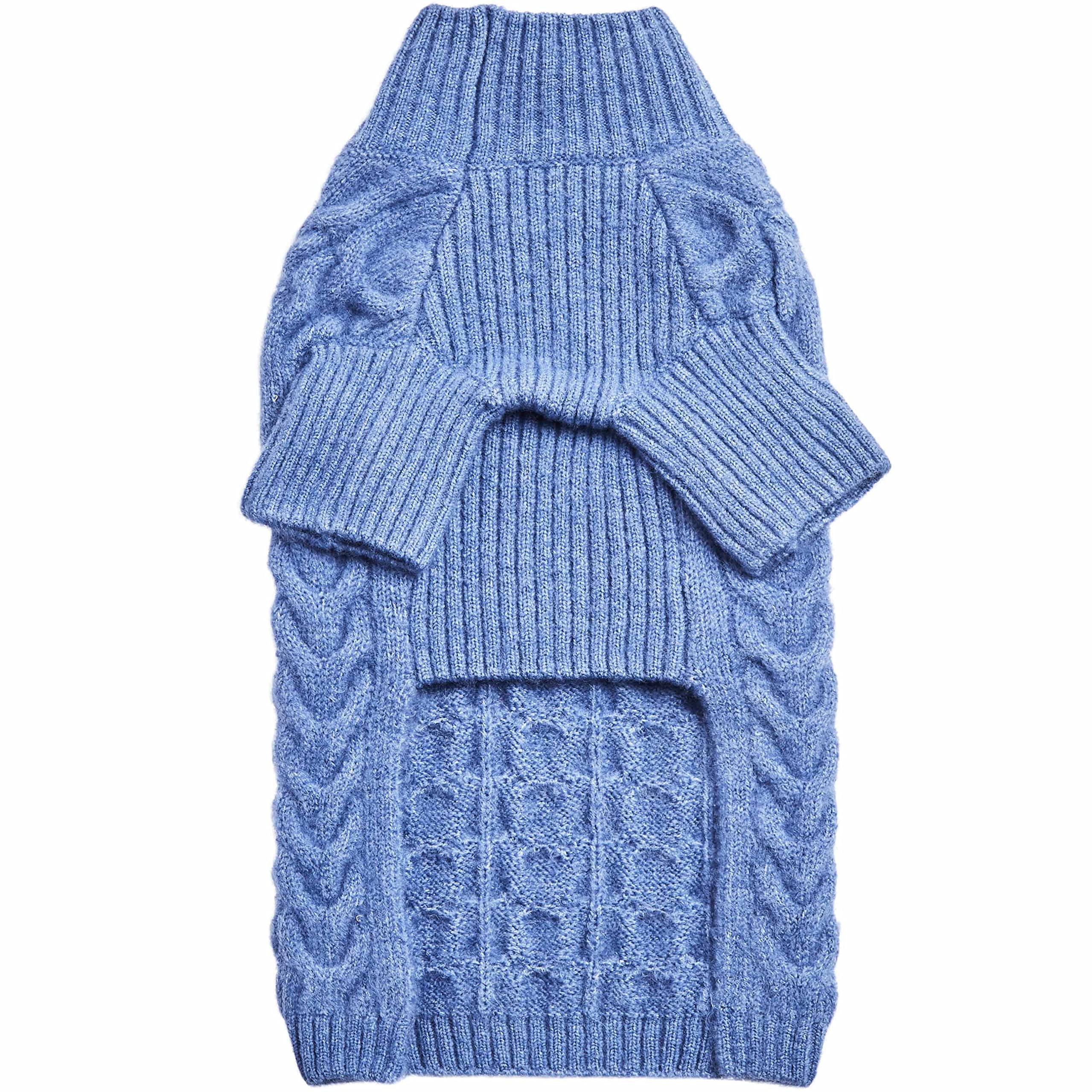 Blueberry Pet Classic Fuzzy Textured Knit Pullover Turtle-Neck Dog Sweater in Heather Blue, Back Length 14'', Pack of 1 Clothes