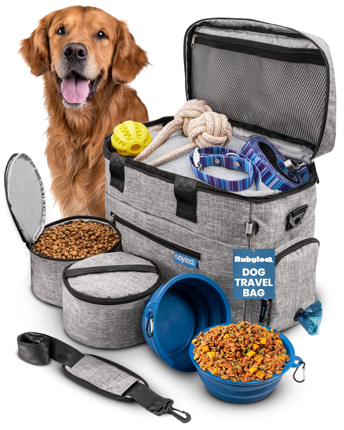 Rubyloo The Original Doggy Bag - Dog Travel Bag for Supplies - Ultimate Gift for Dog Owners - Includes 2 BPA-Free Travel Bowls a